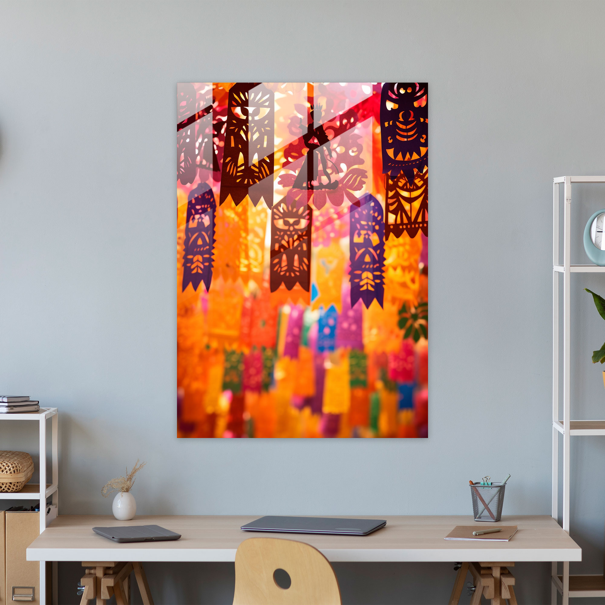 Papel Picado Glass Wall Art - Los Muertos, Cultural Flair, Los Muertos, Home Decoration