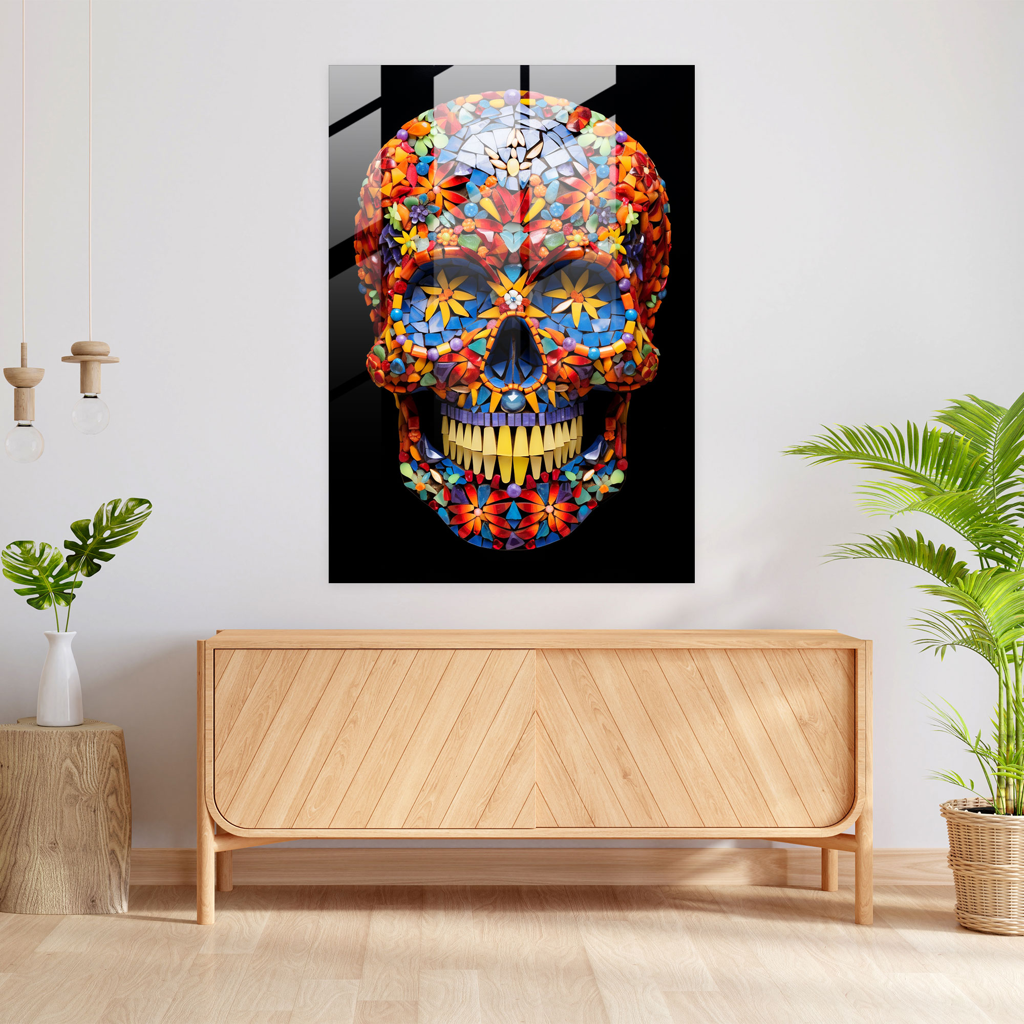 Calavera Mosaic Glass Wall Art - Los Muertos, Calavera, Wall Decoration, Glass Art