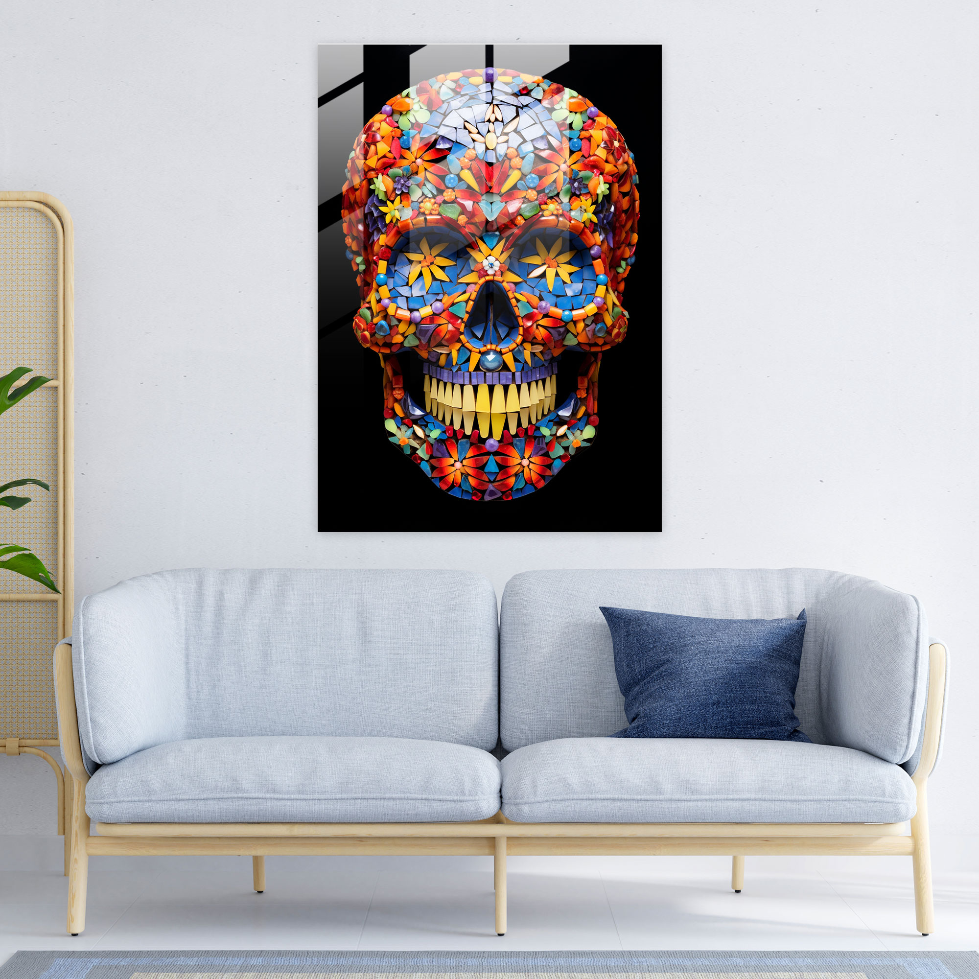 Calavera Mosaic Glass Wall Art - Los Muertos, Calavera, Wall Decoration, Glass Art
