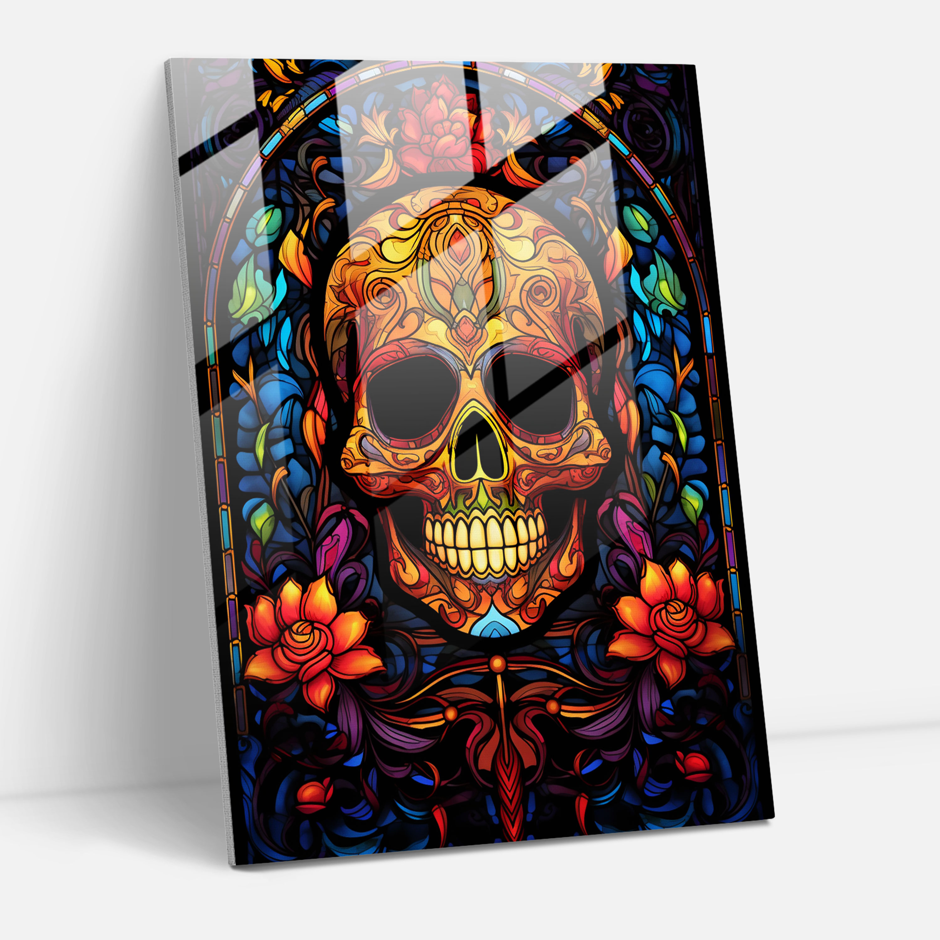 Day Of The Dead Stained Glass Art - Los Muertos, Home Decoration, Modern Art, Flowers