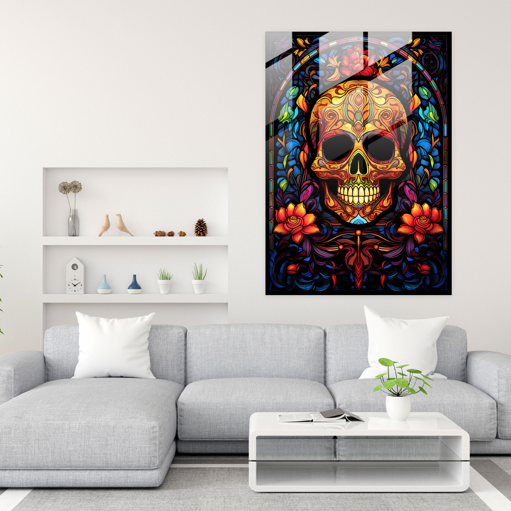 Day Of The Dead Stained Glass Art - Los Muertos, Home Decoration, Modern Art, Flowers
