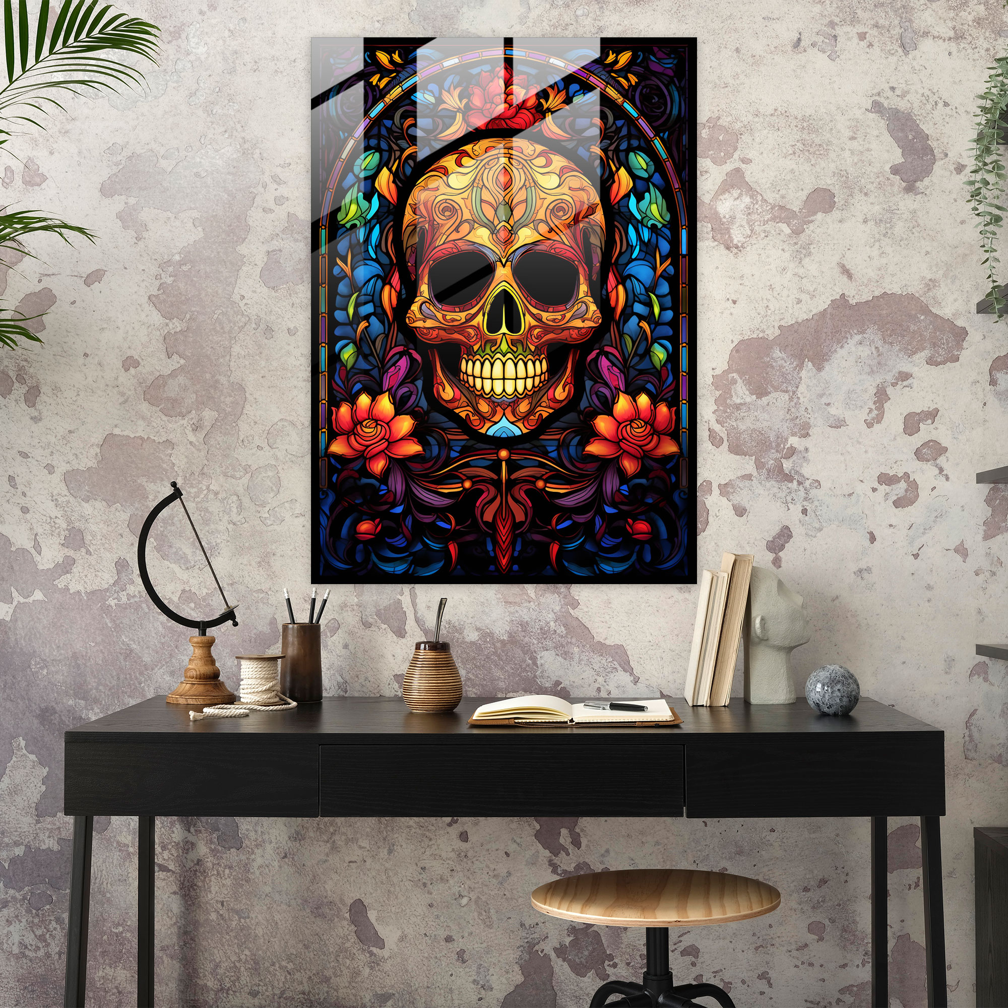 Day Of The Dead Stained Glass Art - Los Muertos, Home Decoration, Modern Art, Flowers