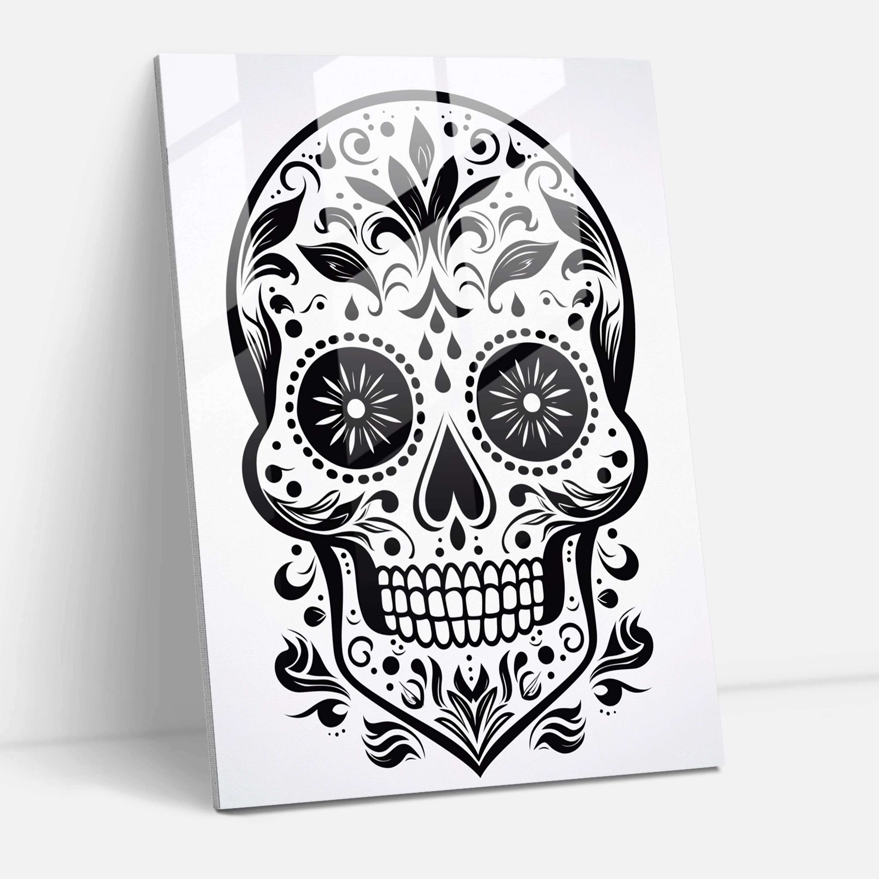 Duality Sugar Skull Glass Print - Los Muertos, Minimalist Artwork, Glass Art, Glass Wall Art