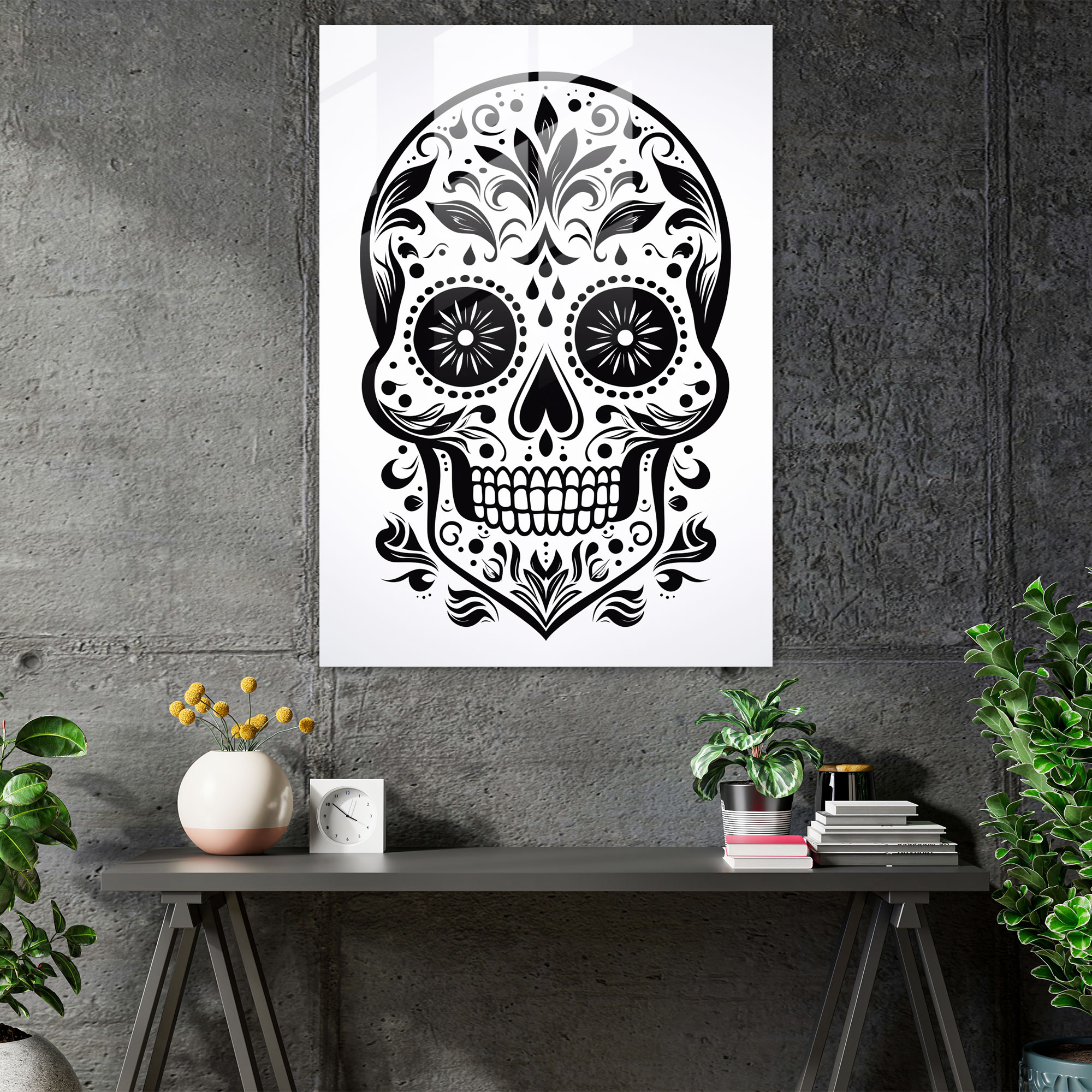 Duality Sugar Skull Glass Print - Los Muertos, Minimalist Artwork, Glass Art, Glass Wall Art