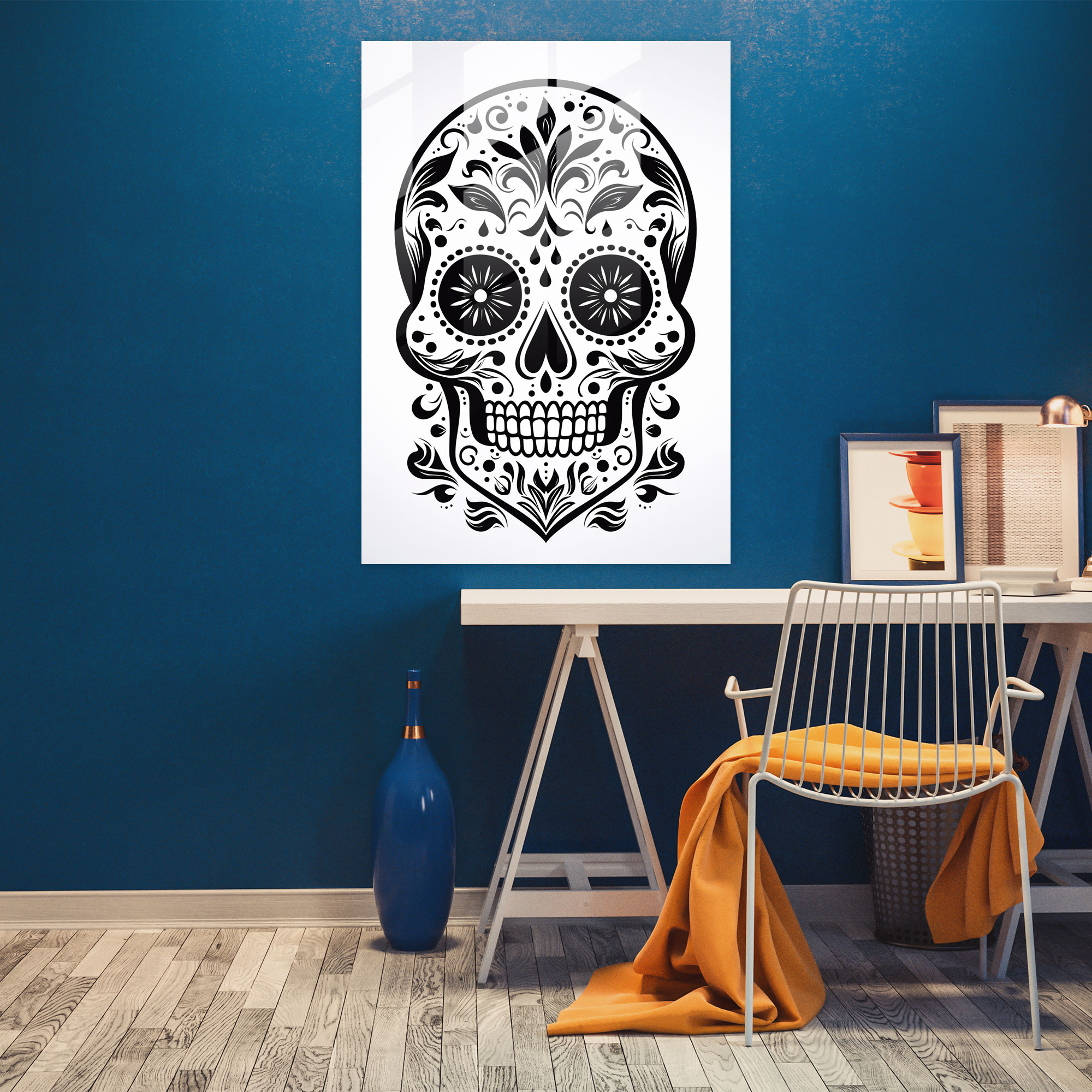 Duality Sugar Skull Glass Print - Los Muertos, Minimalist Artwork, Glass Art, Glass Wall Art