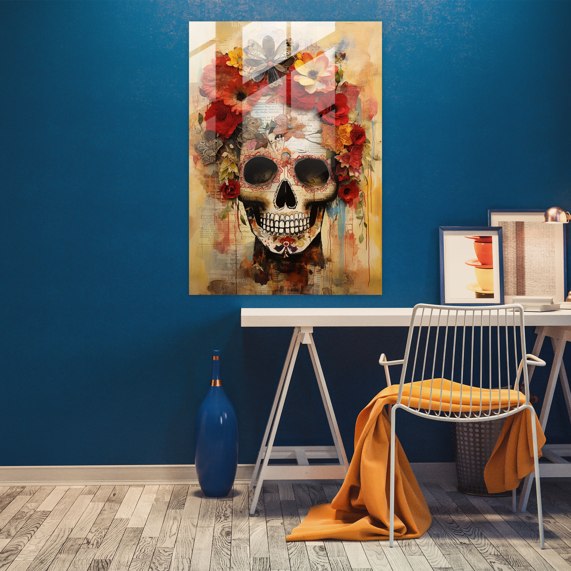 Los Muertos Collage Glass Wall Art - Los Muertos, Contemporary Collage, Modern Art, Visually Striking Composition