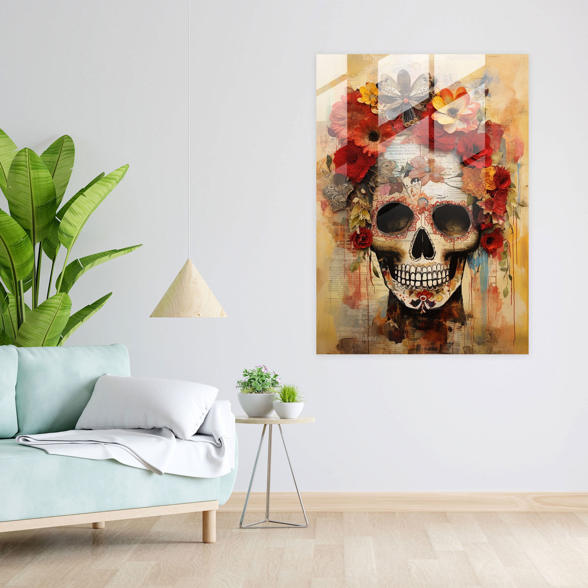 Los Muertos Collage Glass Wall Art - Los Muertos, Contemporary Collage, Modern Art, Visually Striking Composition