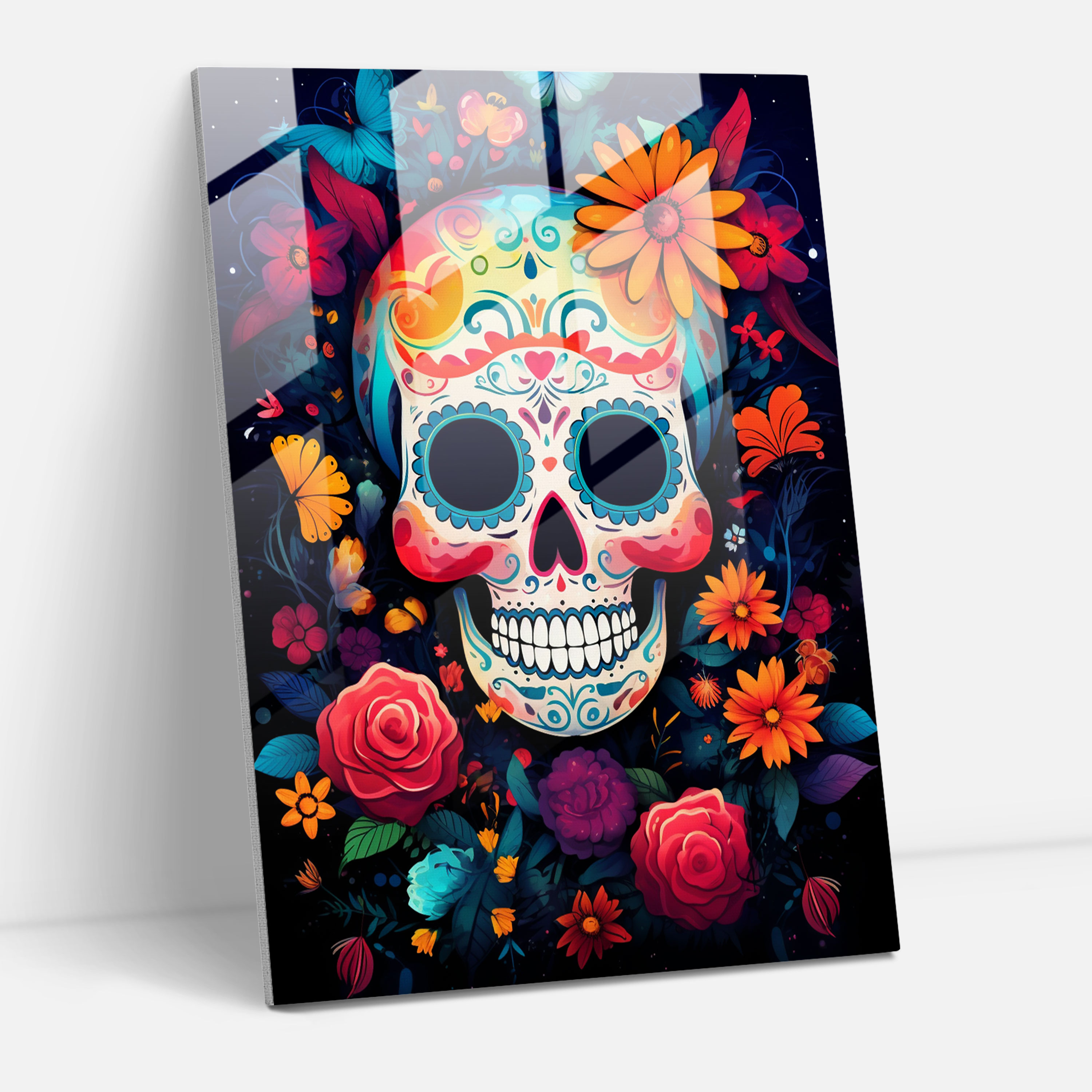 Los Muertos Glass Print - Los Muertos, Fantasy-Inspired, Sugar Skull Garden, Modern Art