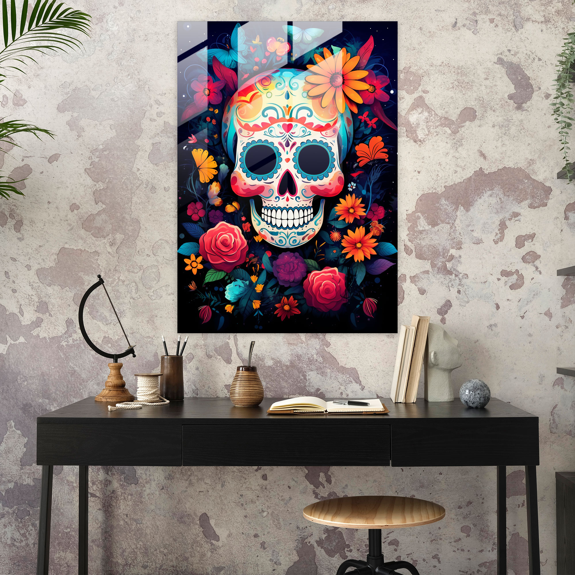 Los Muertos Glass Print - Los Muertos, Fantasy-Inspired, Sugar Skull Garden, Modern Art