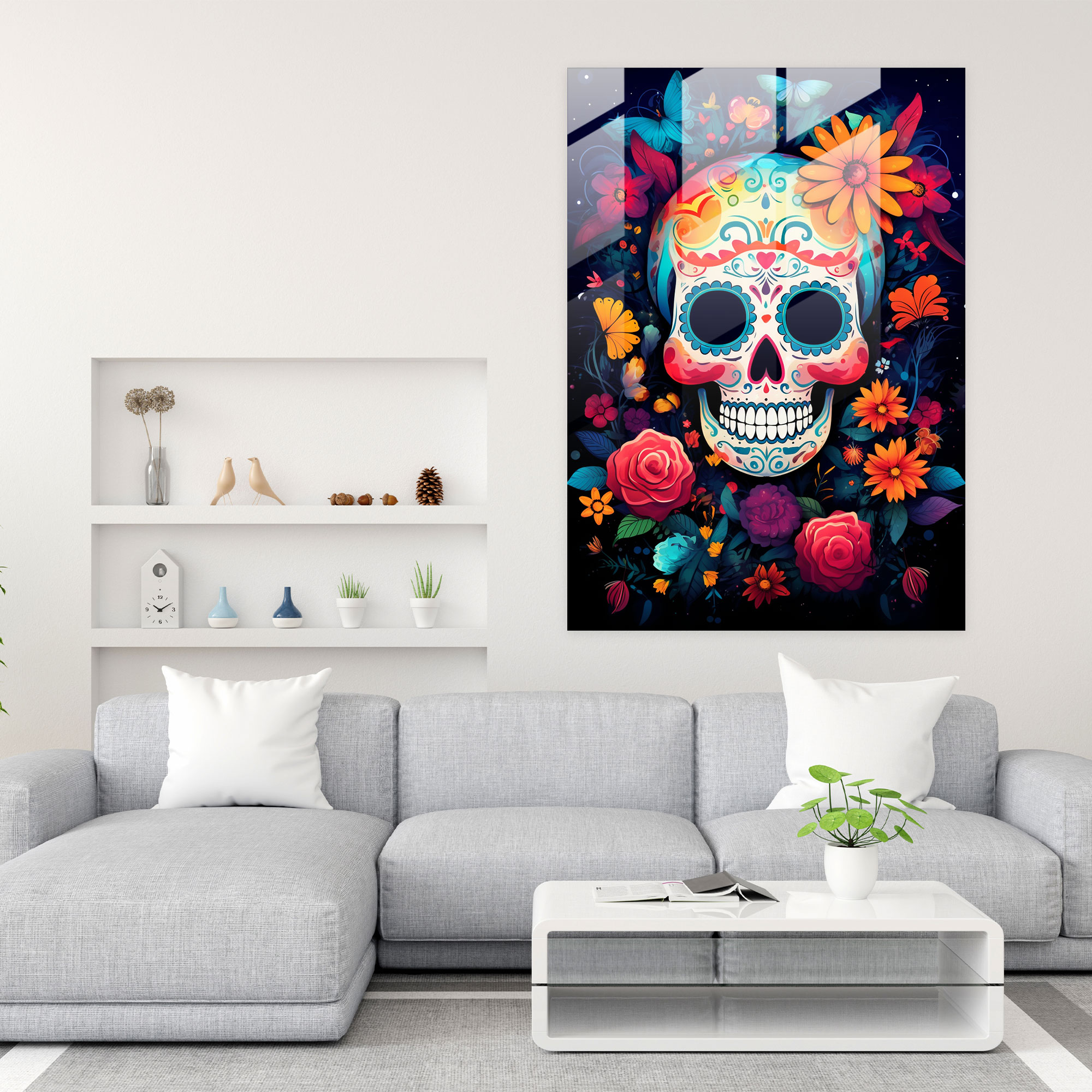 Los Muertos Glass Print - Los Muertos, Fantasy-Inspired, Sugar Skull Garden, Modern Art