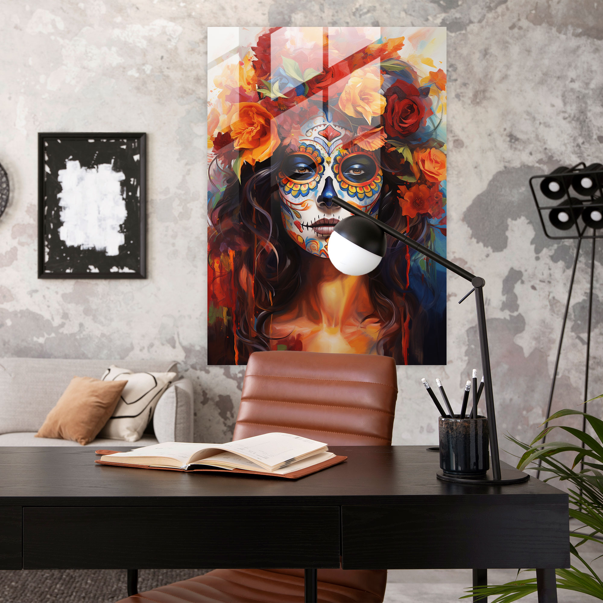 Los Muertos Cam Sanatı - Canlı Renklerde Los Muertos Cam Tablo Ev Dekorasyonu