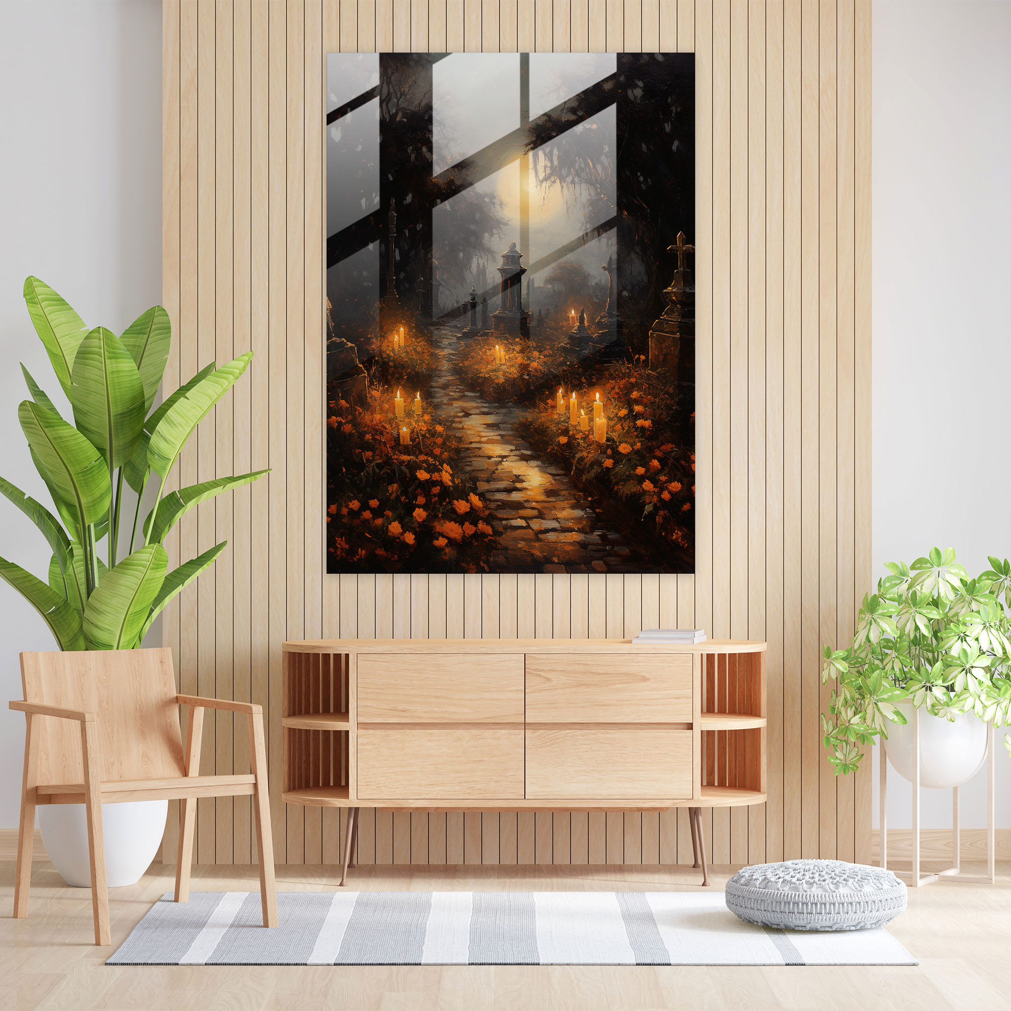 Los Muertos Modern Art - Los Muertos, Glass Wall Art, Impressionist Painting, Serene Cemetery