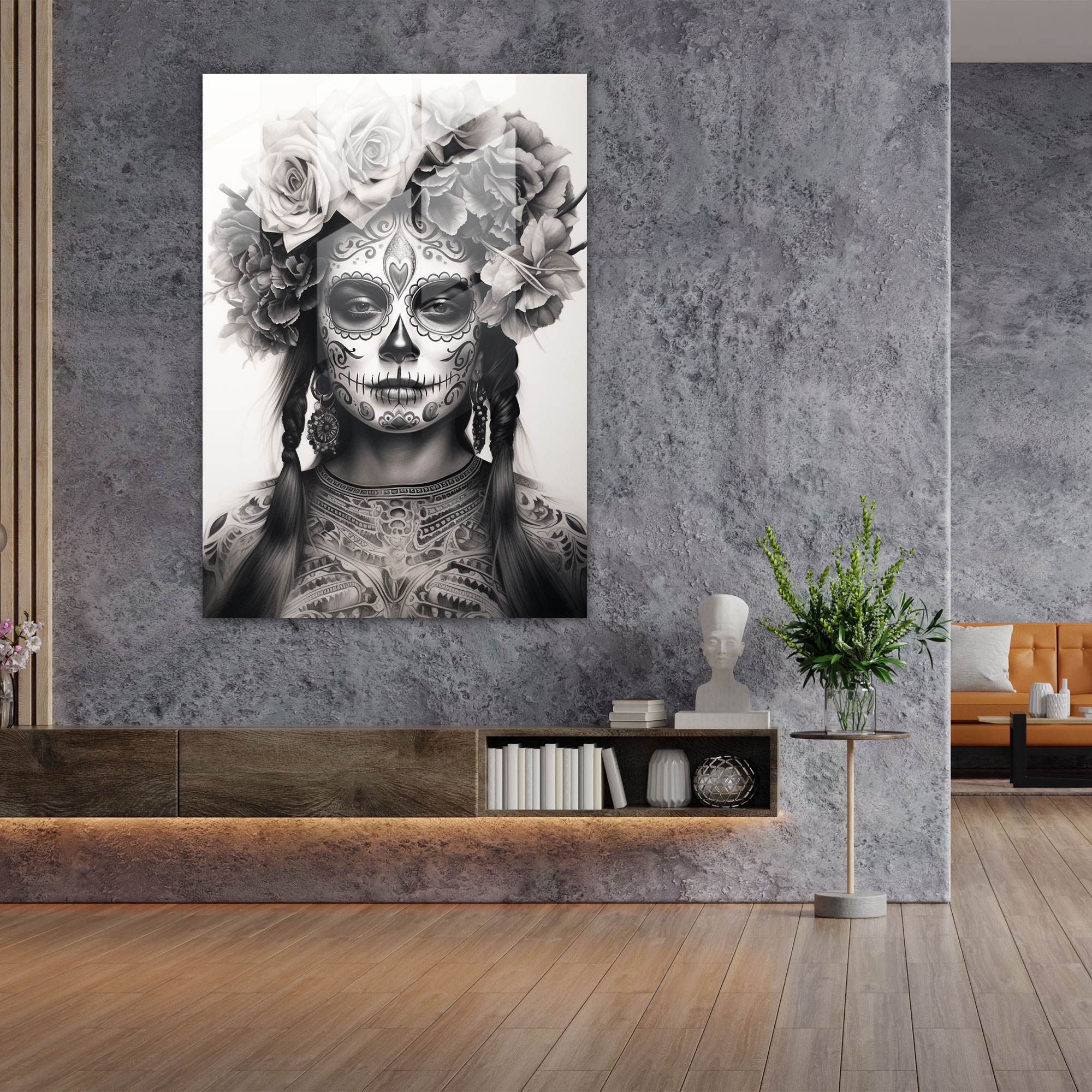 Los Muertos Wall Decoration - Los Muertos, Realistic Charcoal Drawing, Los Muertos, Tradition
