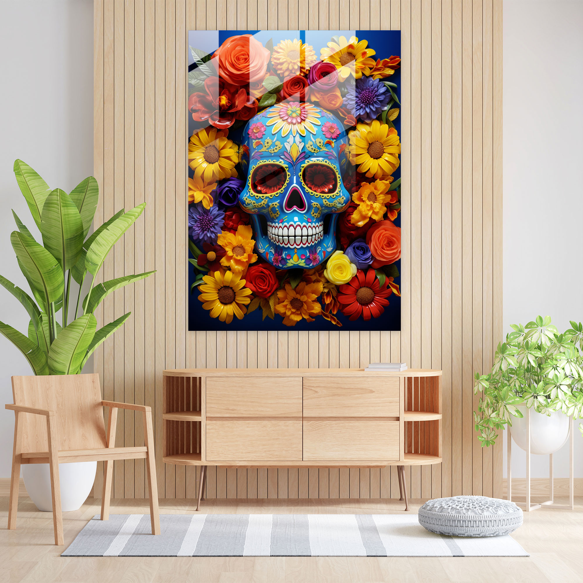 Los Muertos Glass Print - Los Muertos, Glass Wall Art, Sugar Skulls, Glass Art