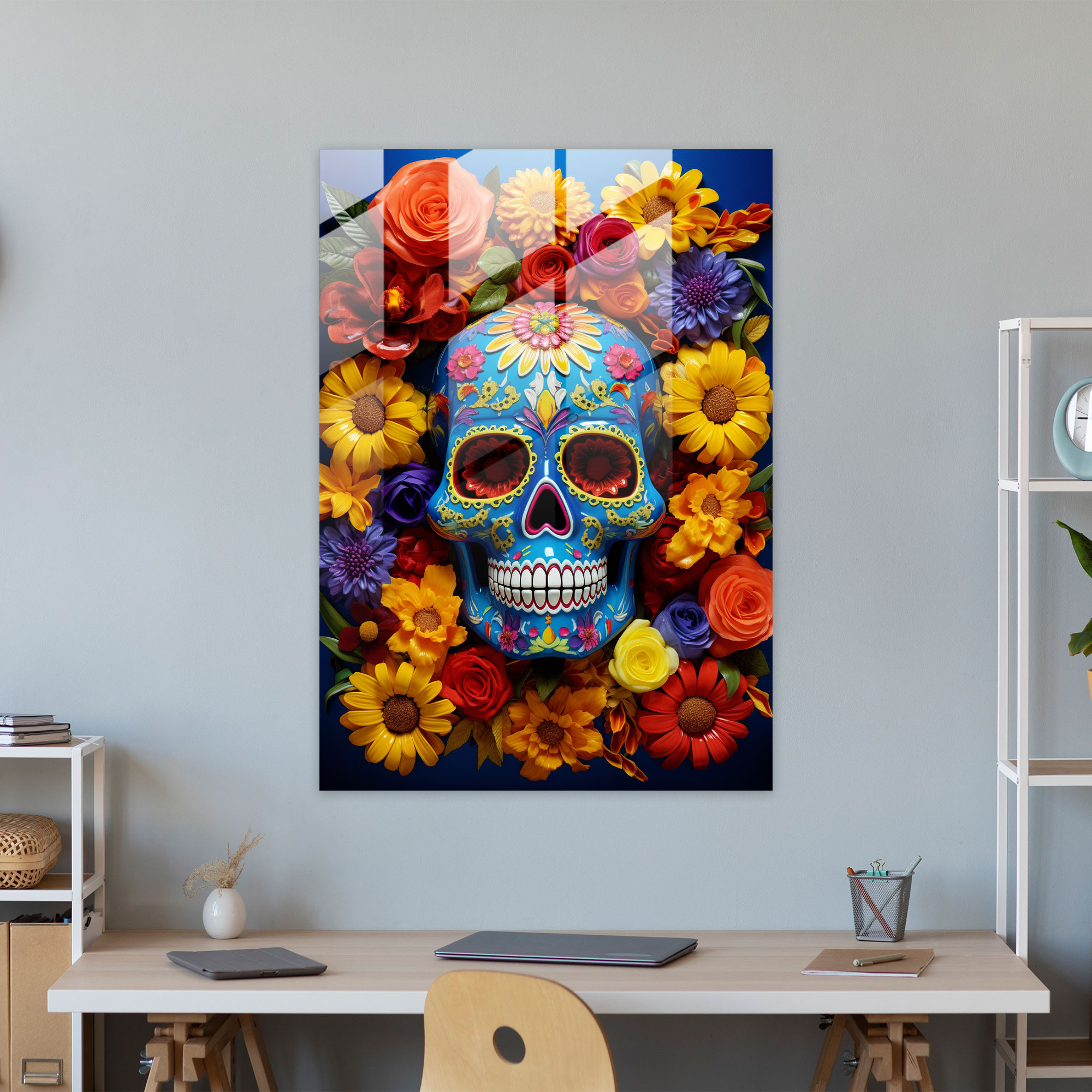 Los Muertos Glass Print - Los Muertos, Glass Wall Art, Sugar Skulls, Glass Art