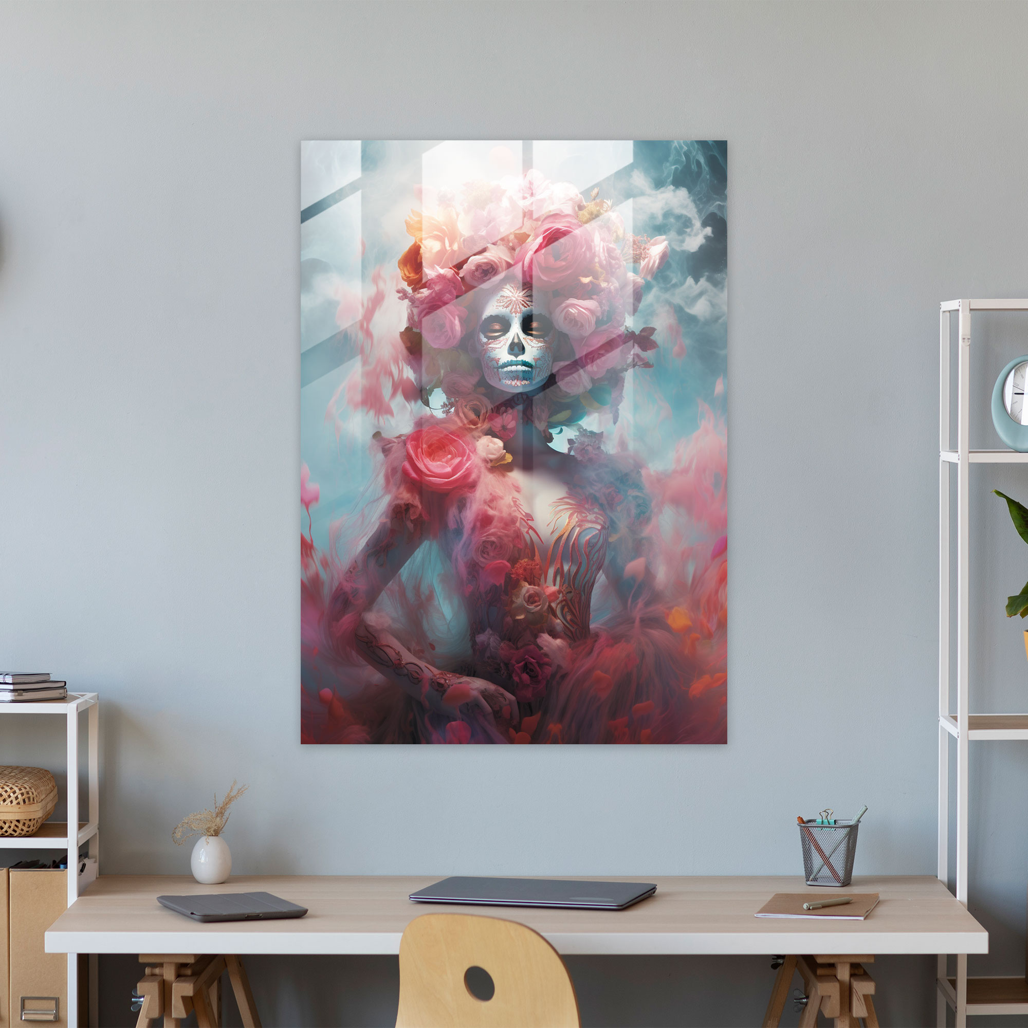 Mystical Catrina Glass Print - Los Muertos, Home Decoration, Intrigue, Glass Wall Art
