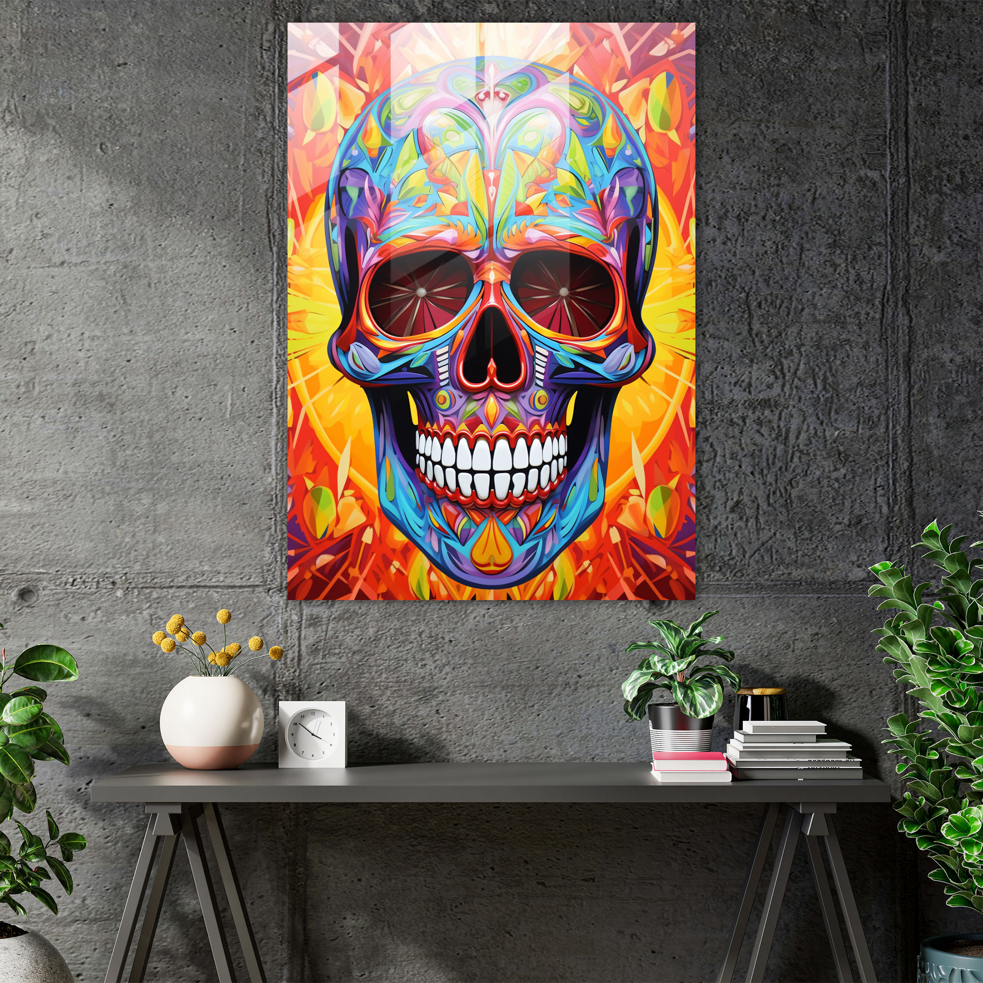 Colorful Calavera Glass Print - Los Muertos, Glass Print, Contemporary, Focal Point
