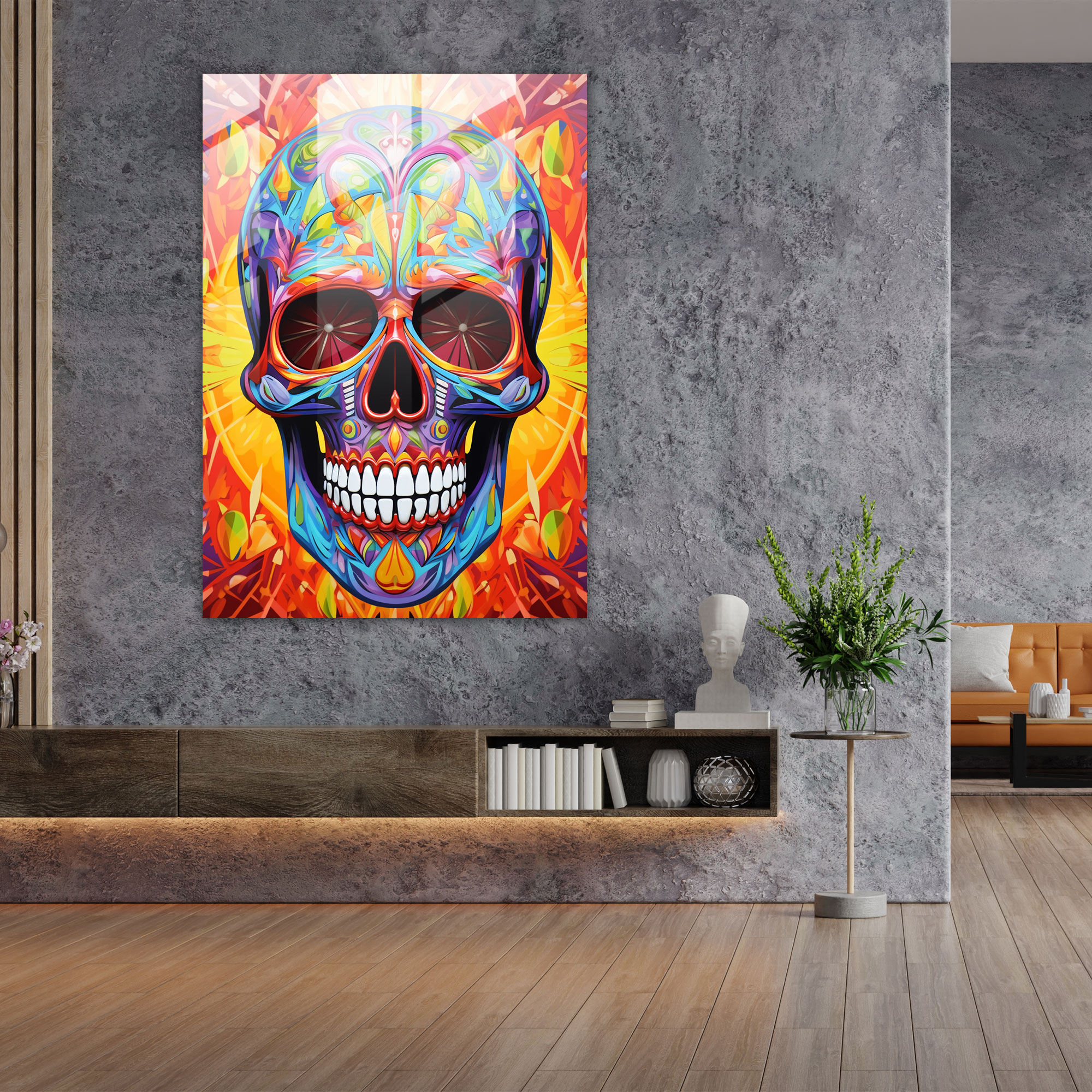 Colorful Calavera Glass Print - Los Muertos, Glass Print, Contemporary, Focal Point