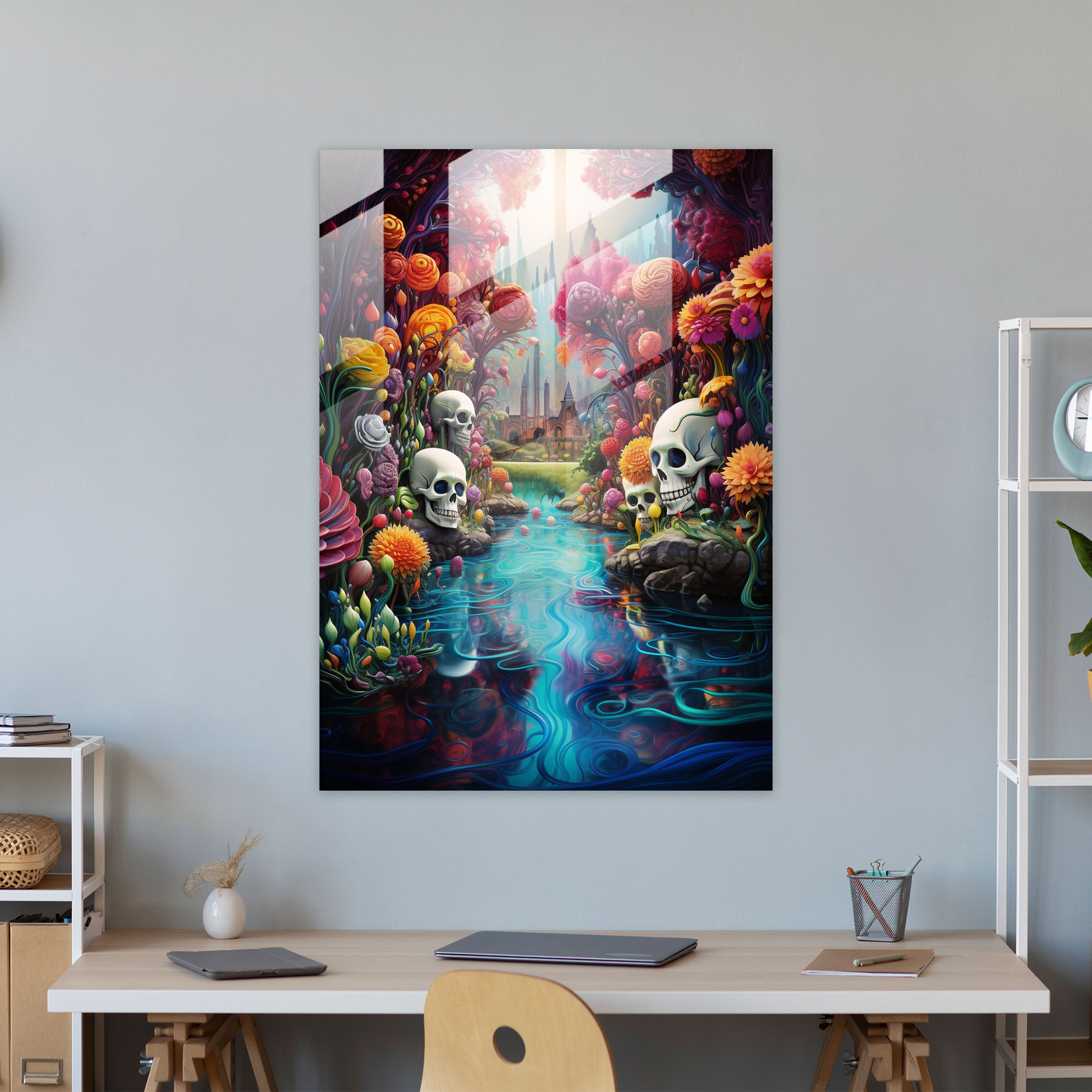 Day Of The Dead Glass Wall Art - Los Muertos, Wall Decoration, Glass Print, Skull-Faced Figures