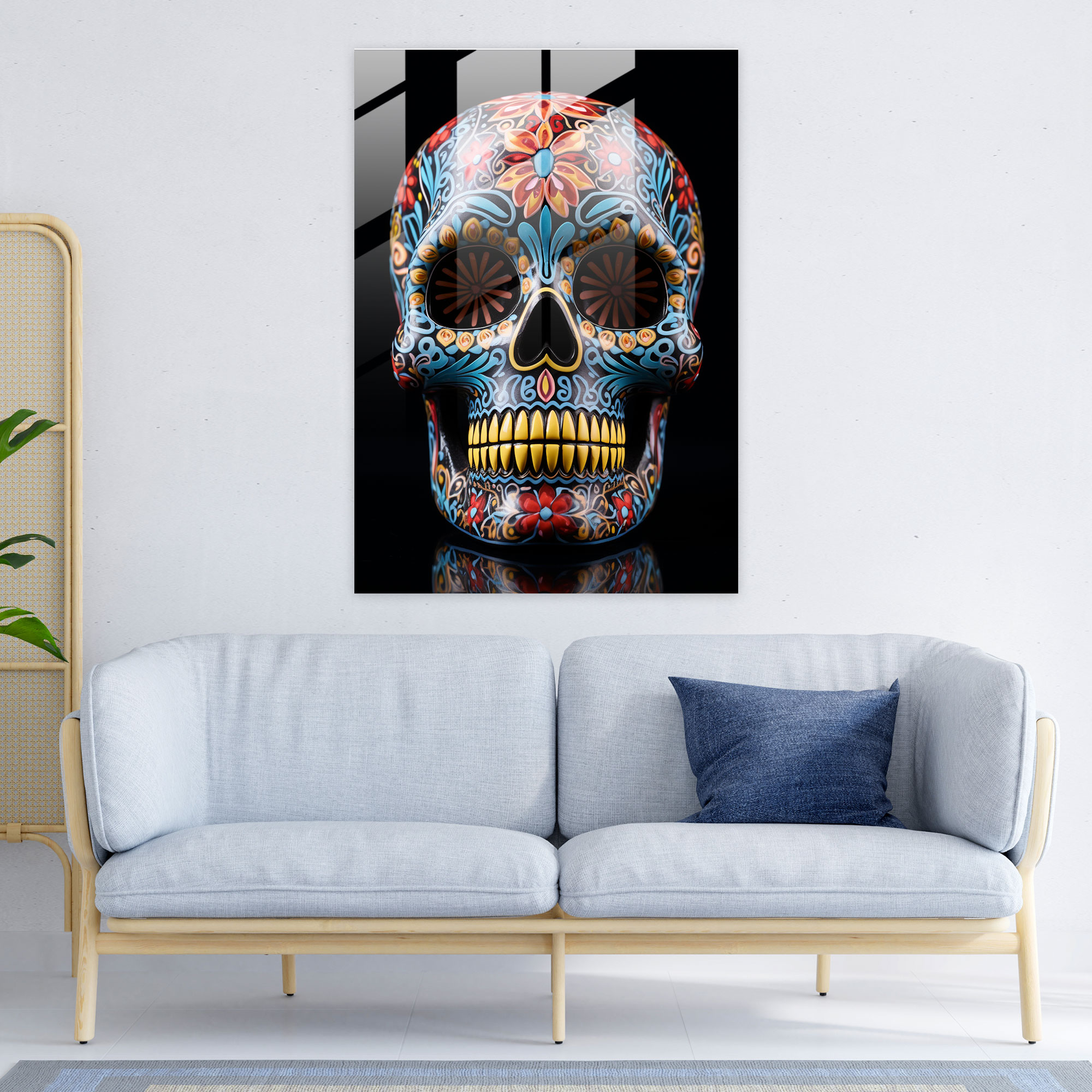 Calavera Glass Print - Los Muertos, Glass Print, Glass Art, Black Background