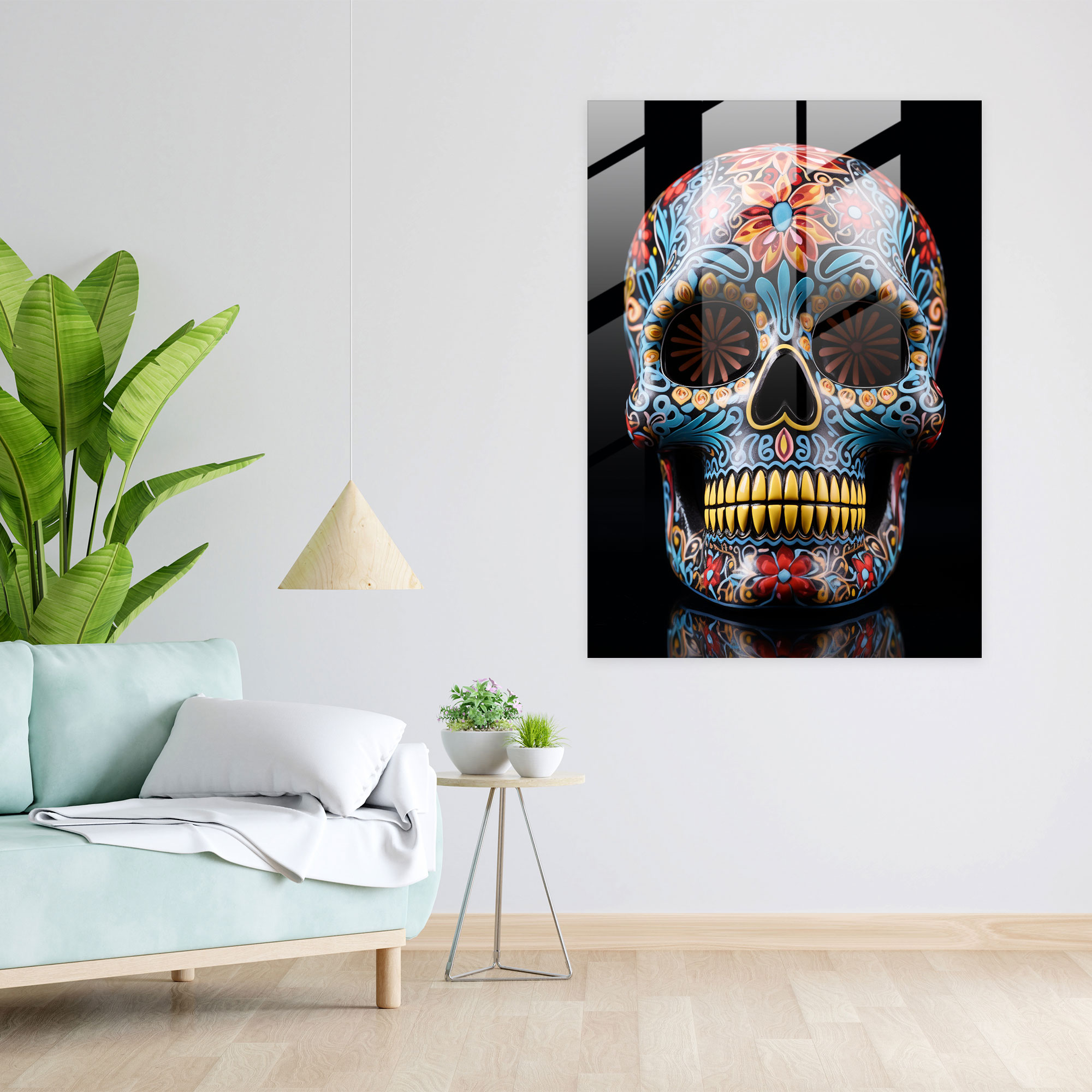 Calavera Glass Print - Los Muertos, Glass Print, Glass Art, Black Background