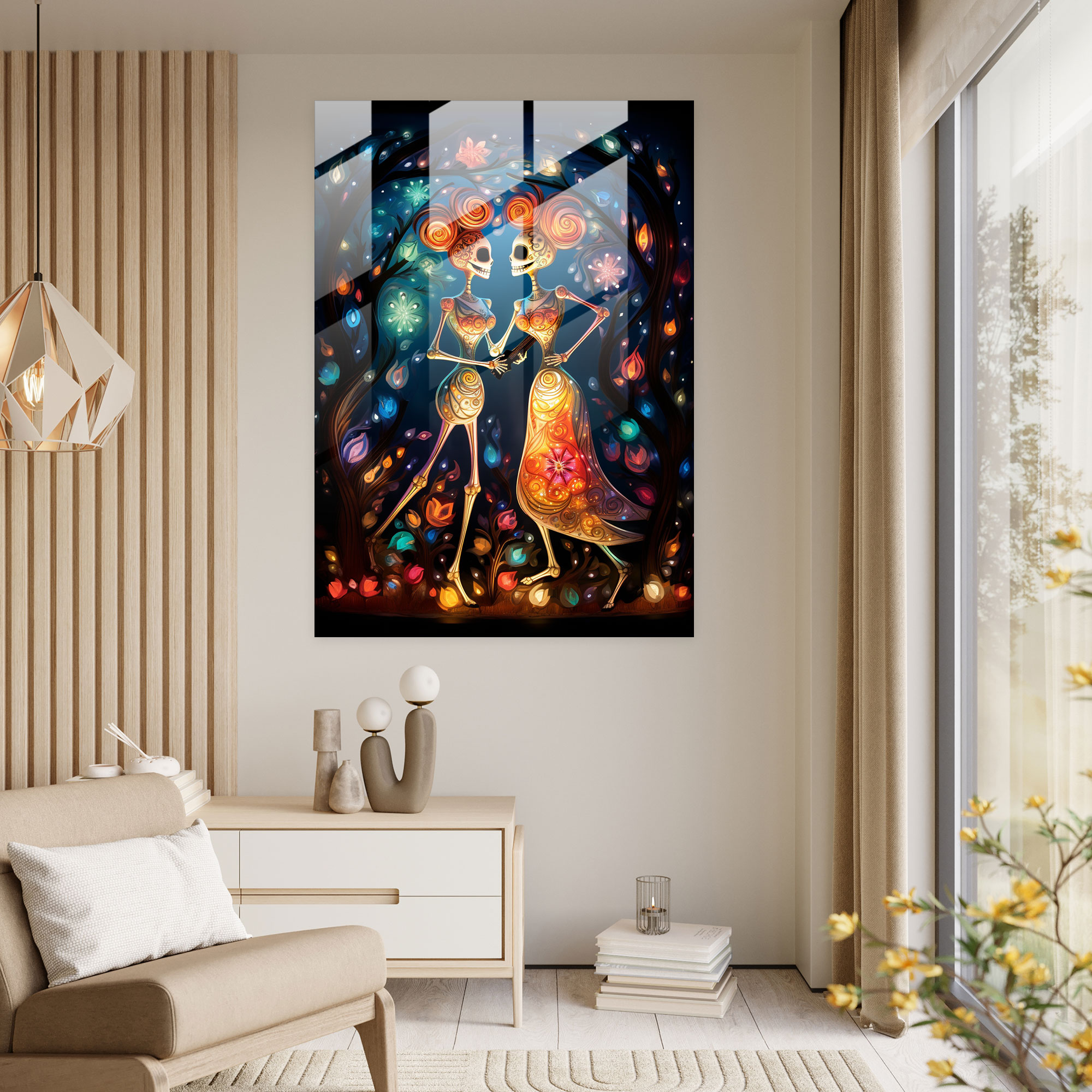 Skeleton Fiesta Glass Print - Los Muertos, Playfulness, Los Muertos, Colorful Fiesta Decorations