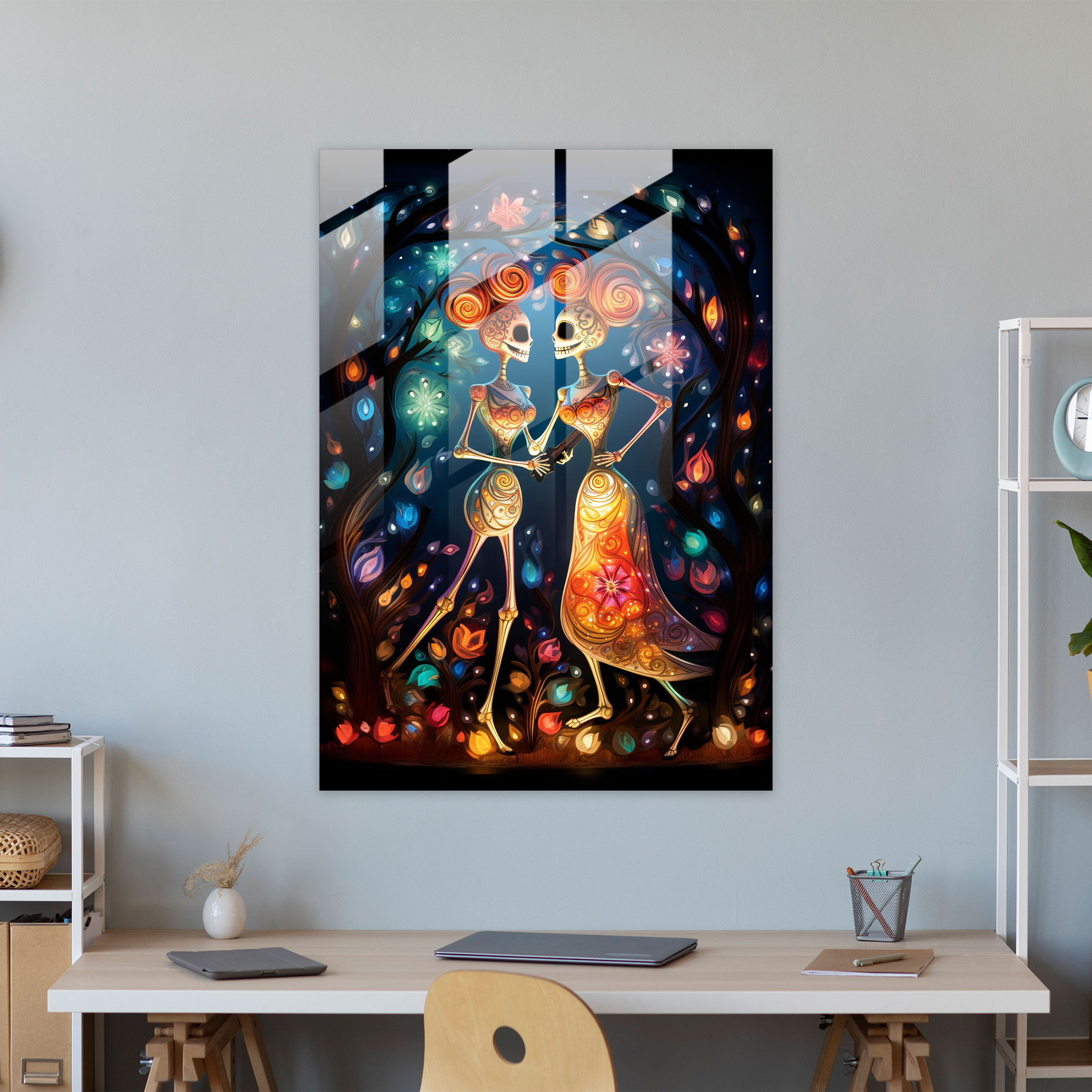Skeleton Fiesta Glass Print - Los Muertos, Playfulness, Los Muertos, Colorful Fiesta Decorations