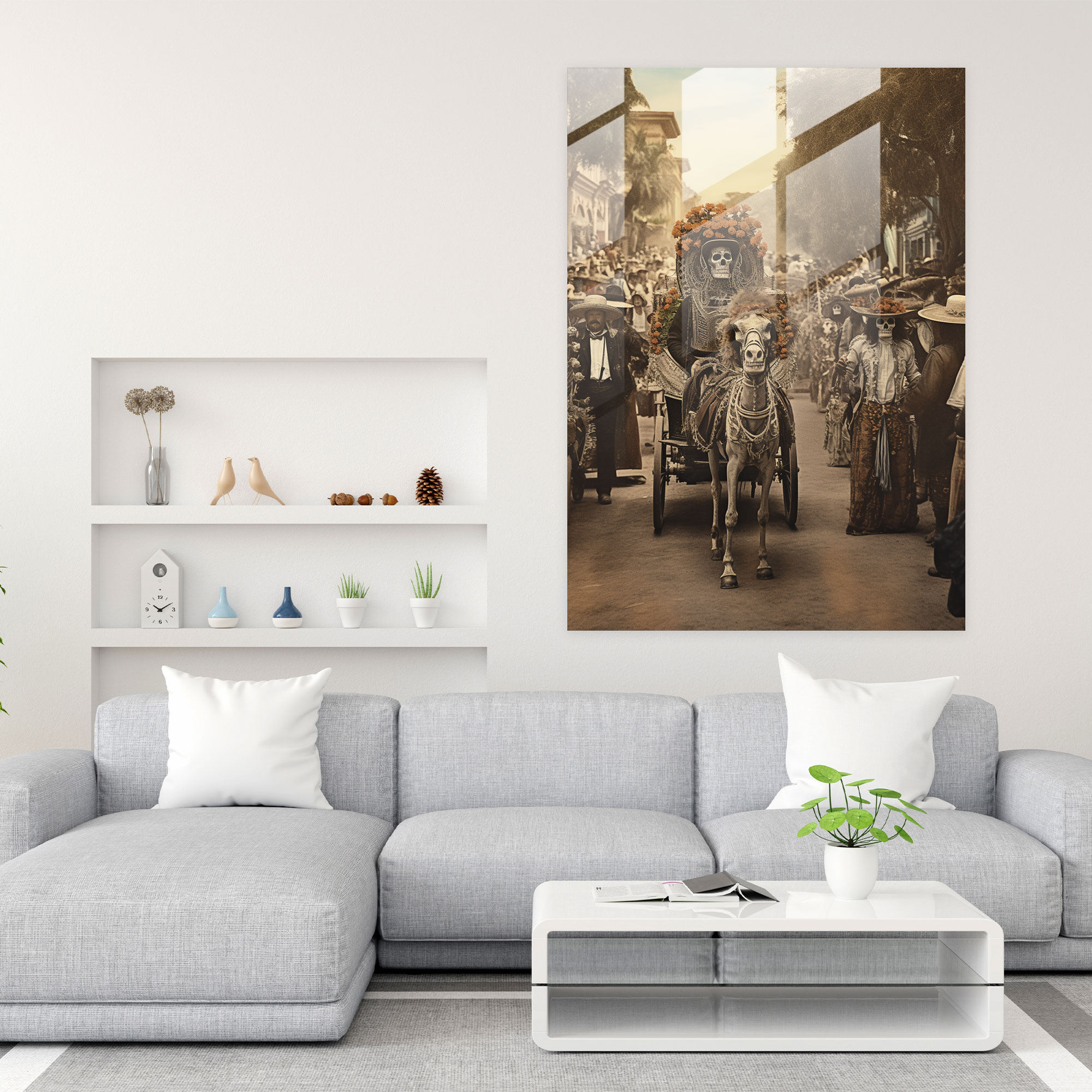 Vintage Day Of The Dead Glass Print - Los Muertos, Home Decoration, Glass Art, Glass Wall Art
