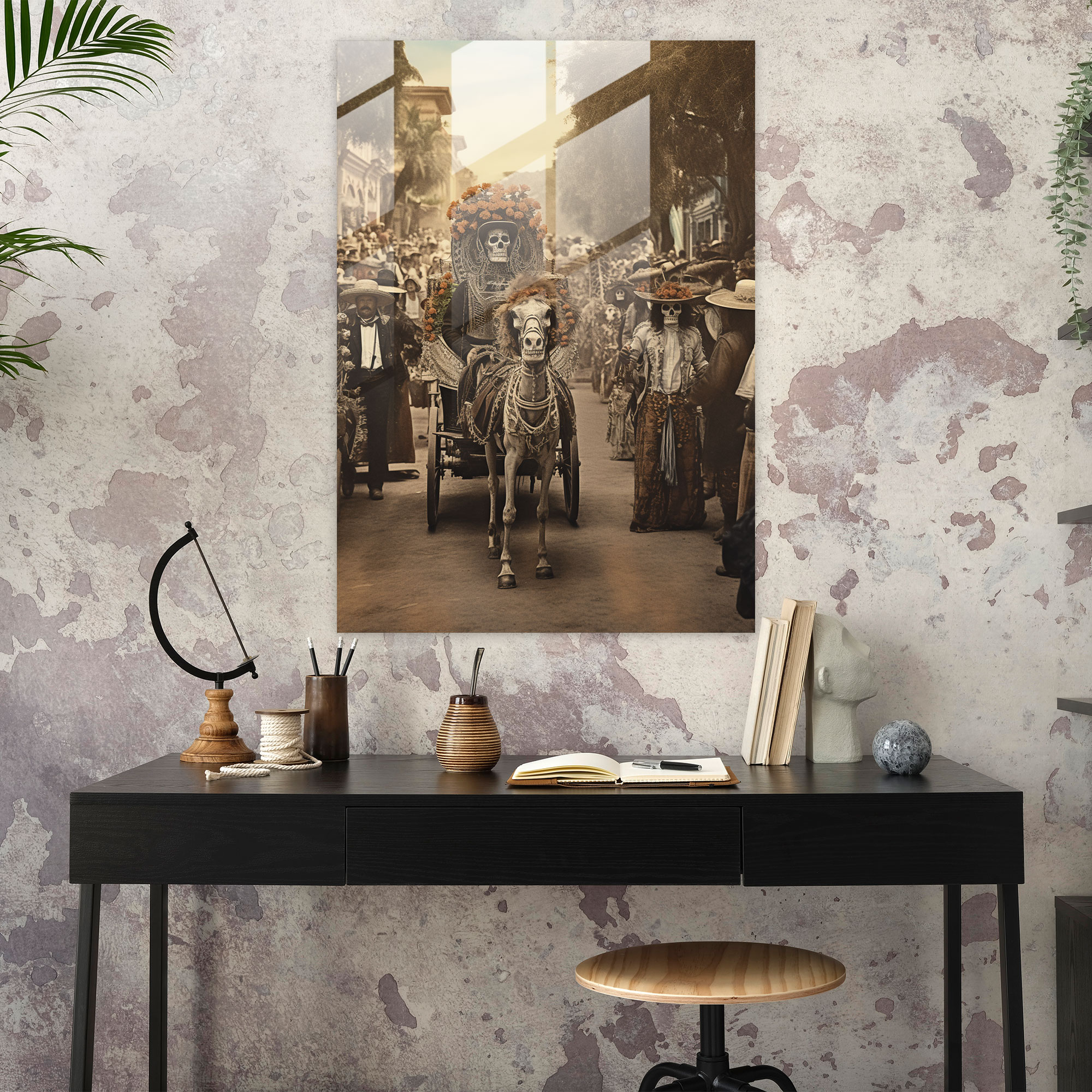 Vintage Day Of The Dead Glass Print - Los Muertos, Home Decoration, Glass Art, Glass Wall Art