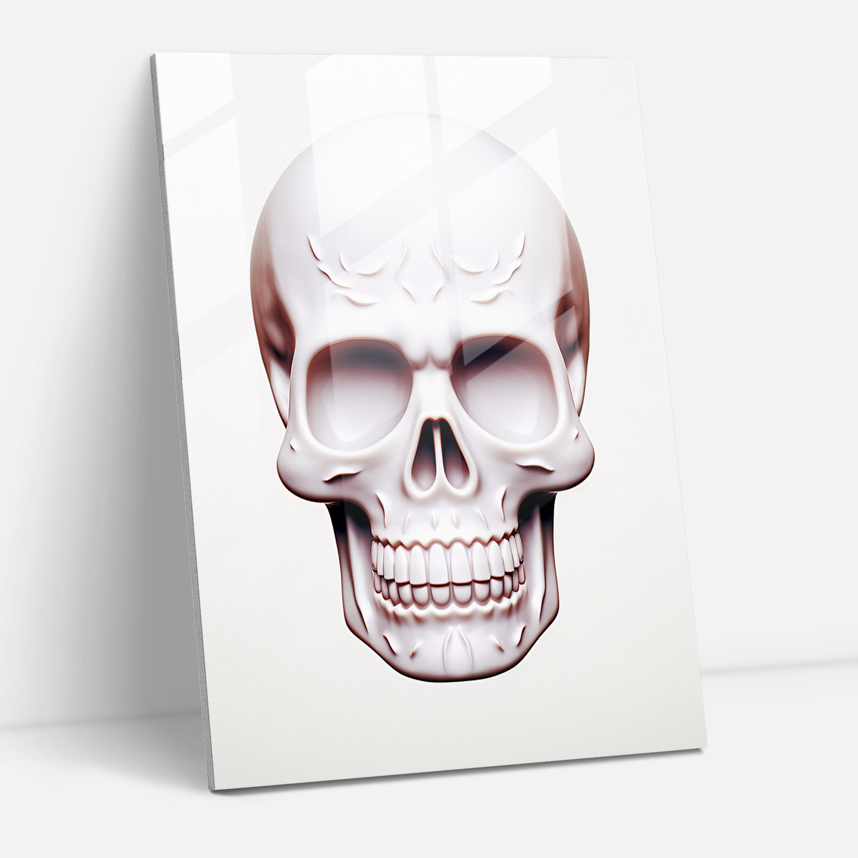 Minimalist Sugar Skull Glass Print - Los Muertos, Understated Design, Clean White Background, Glass Print