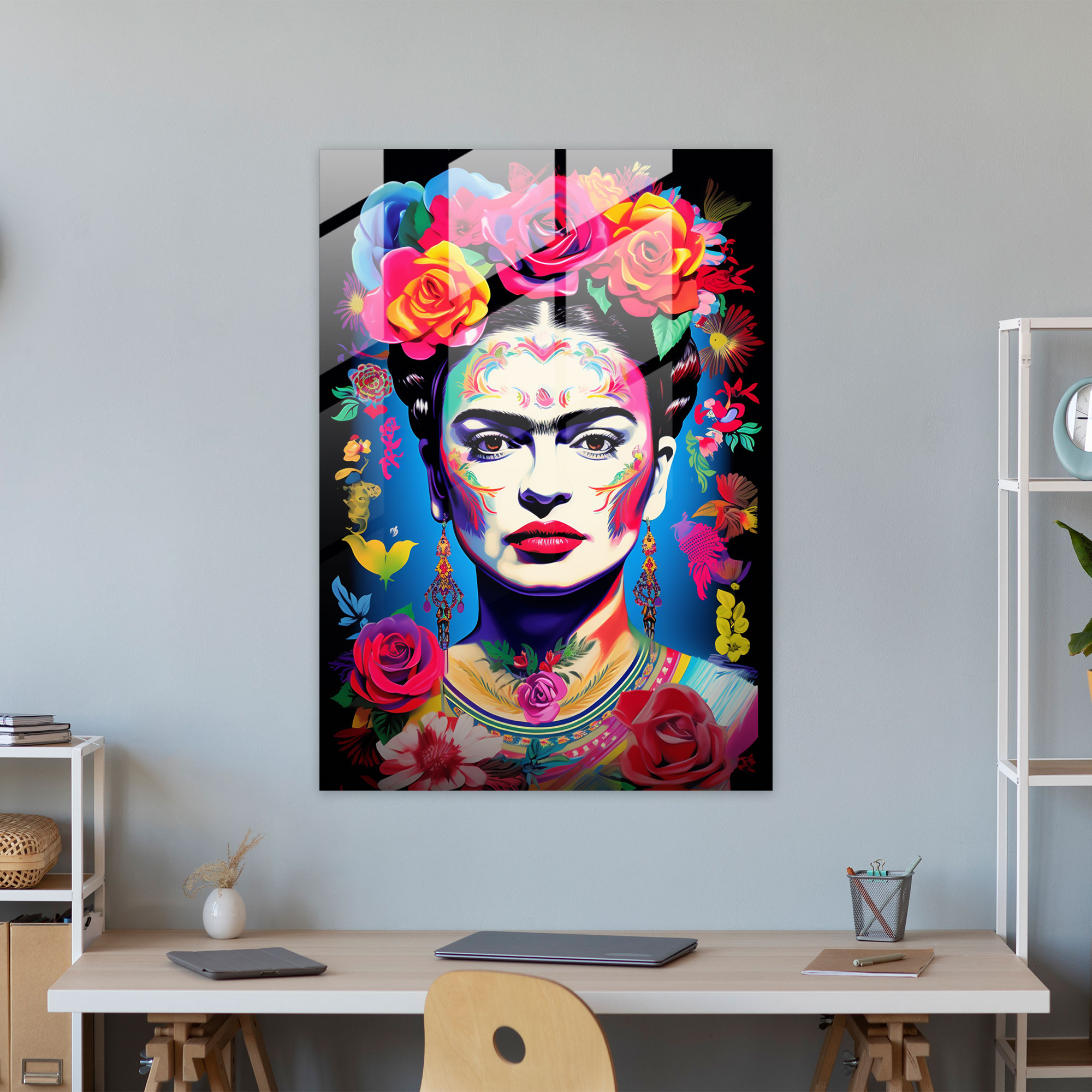Frida Kahlo Pop Art Cam Tablo - Los Muertos Cam Sanatı Ev Dekorasyonu