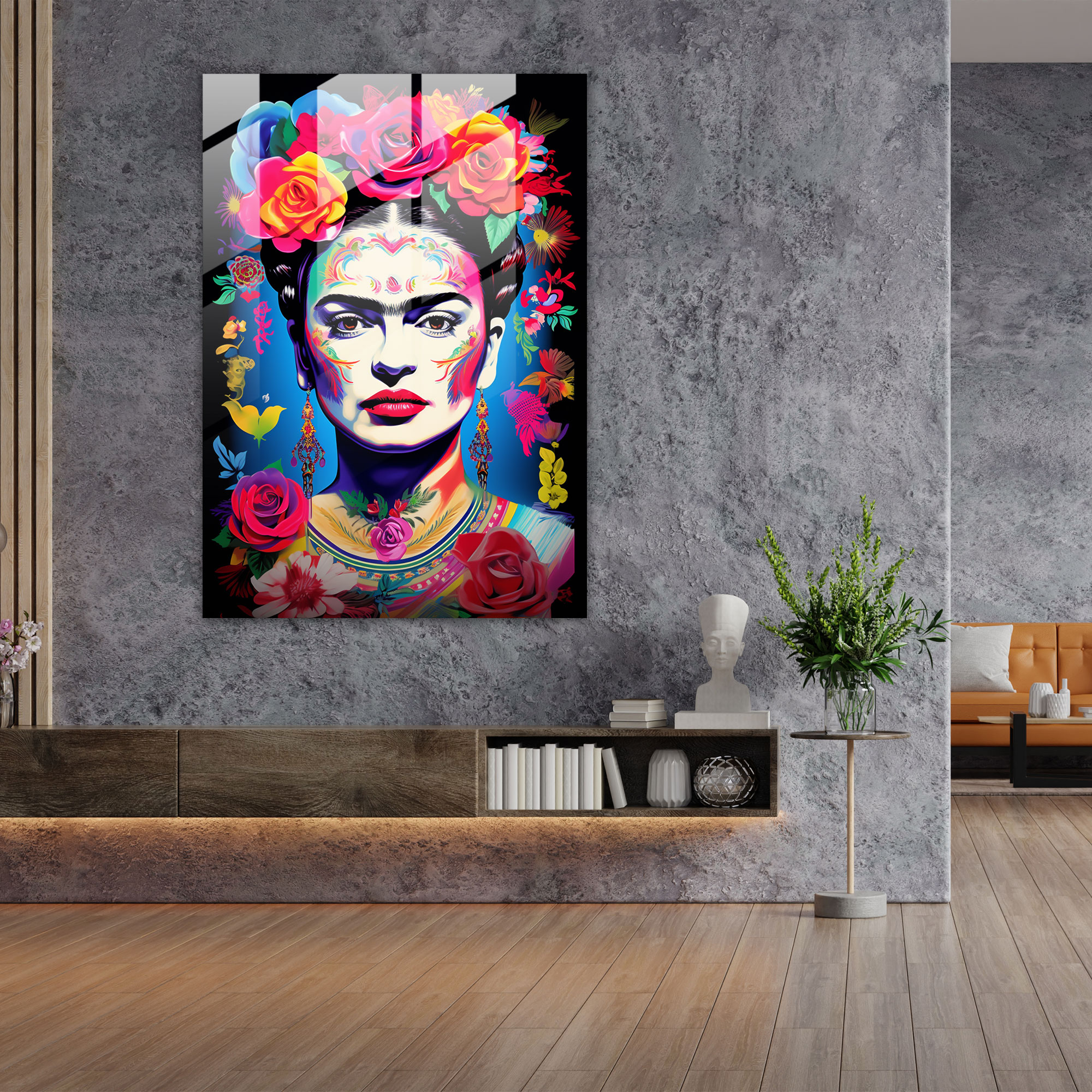 Frida Kahlo Pop Art Cam Tablo - Los Muertos Cam Sanatı Ev Dekorasyonu