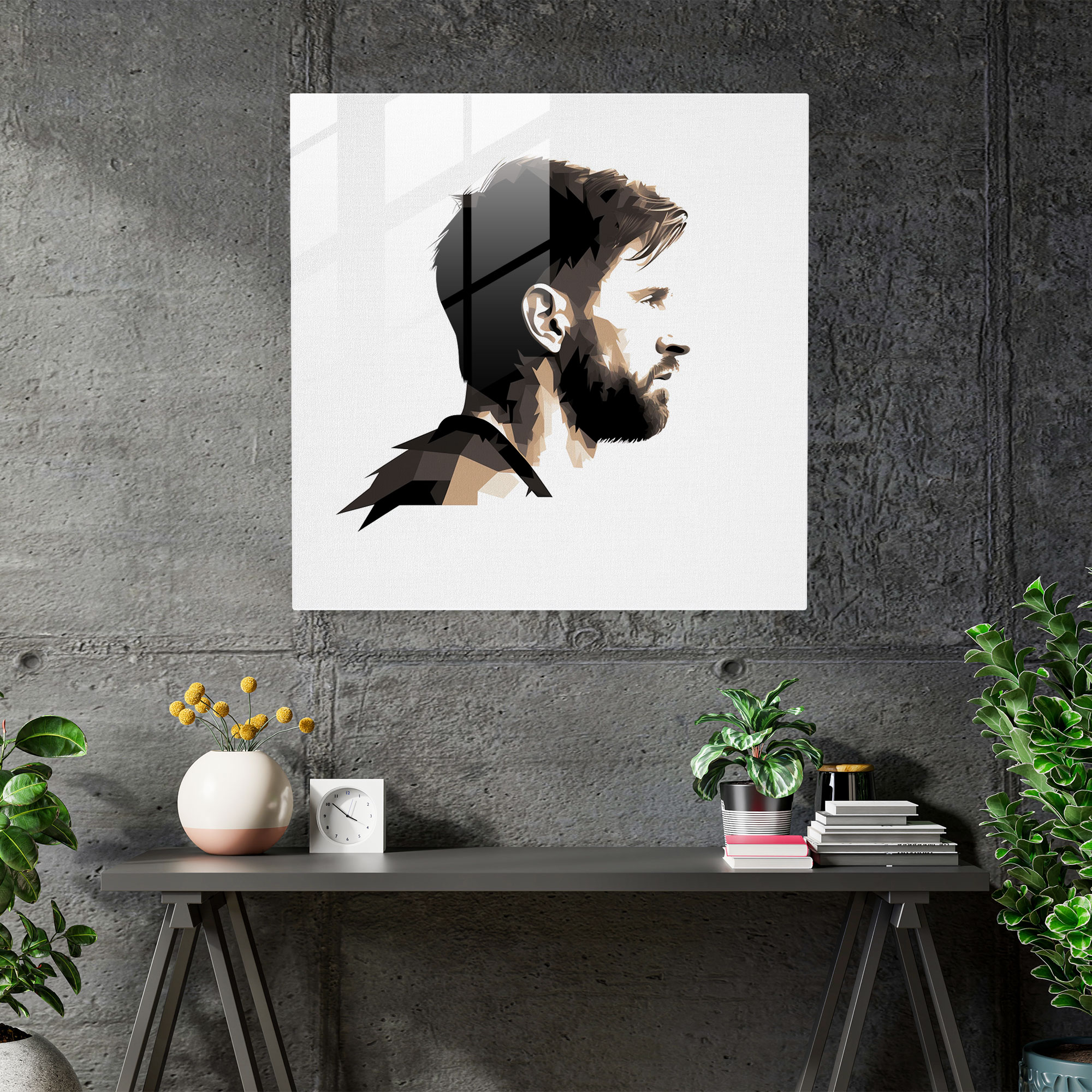 Minimalistisches Messi Glasbild - Lionel Messi Moderne Kunst Glas Wanddekoration
