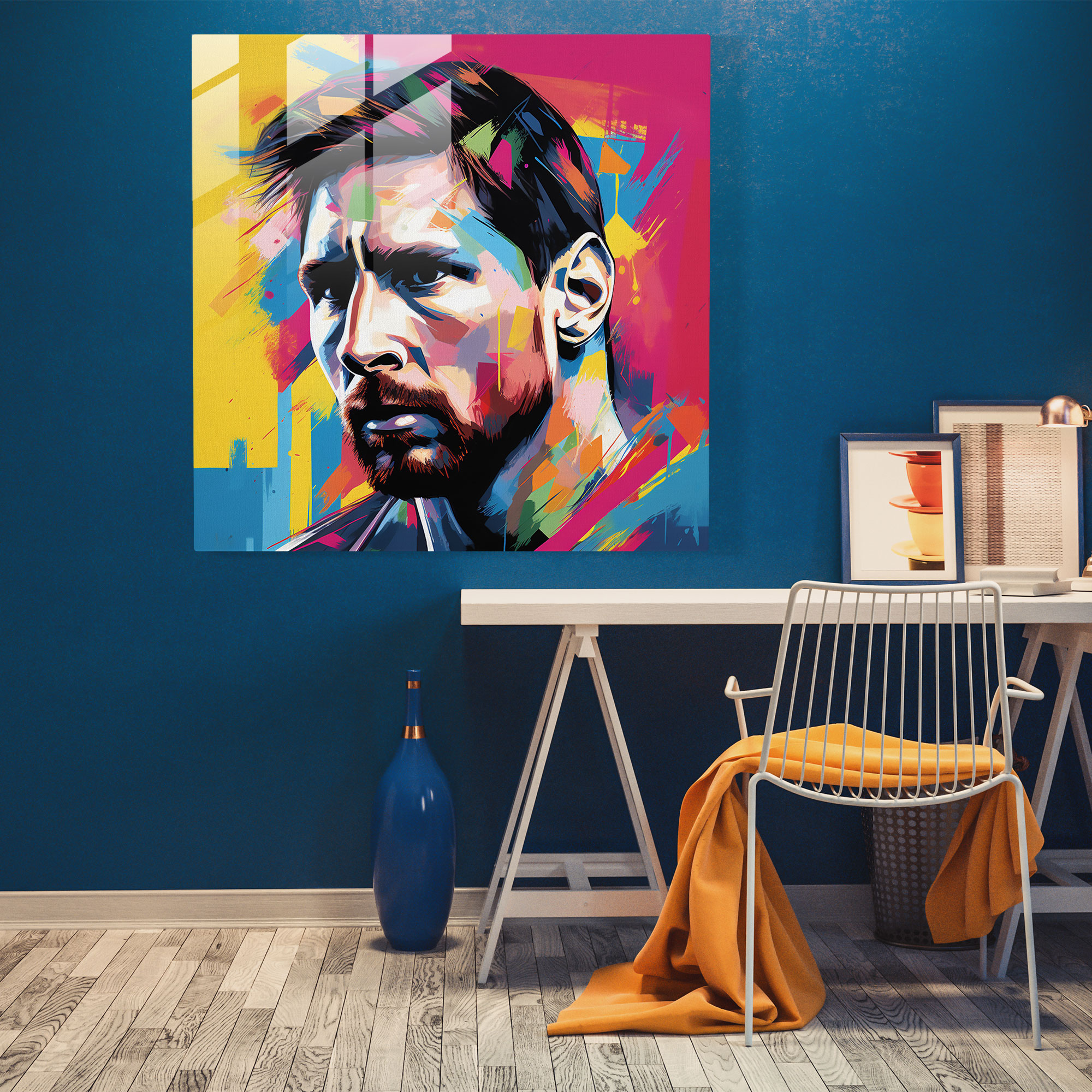 Lionel Messi Glass Print - Pop Art Style Painting - Lionel Messi, Wall Decoration, Glass Wall Art, Bold Colors