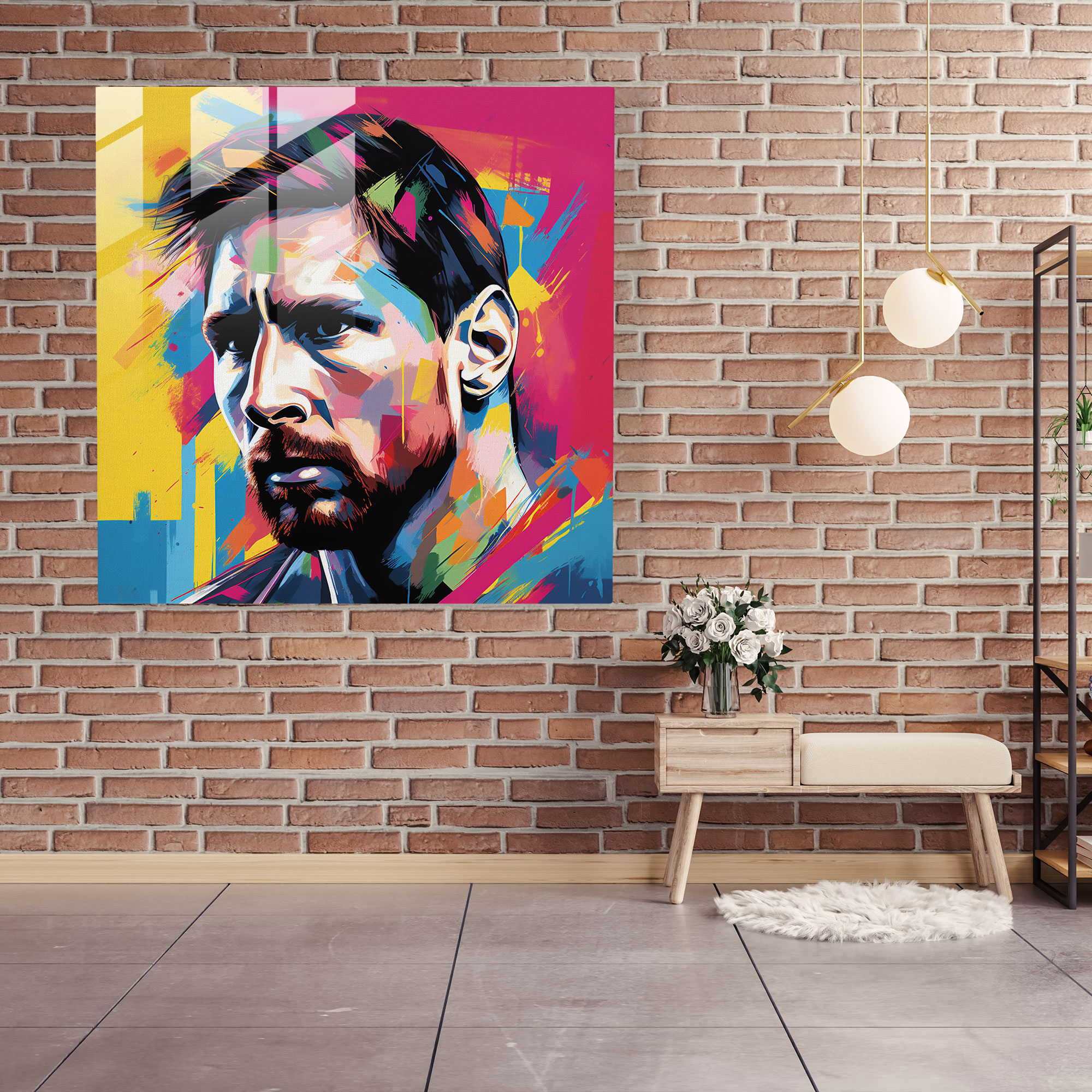 Lionel Messi Glass Print - Pop Art Style Painting - Lionel Messi, Wall Decoration, Glass Wall Art, Bold Colors