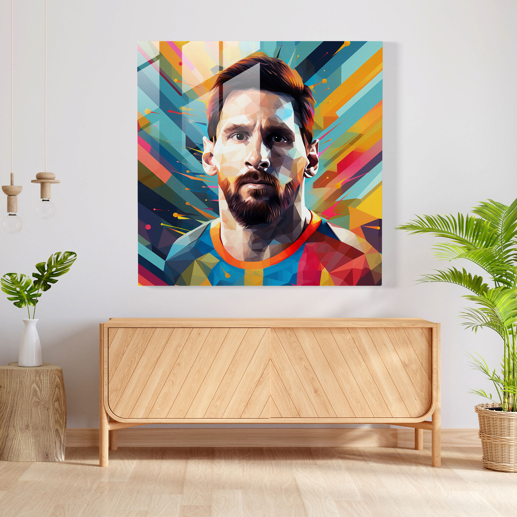 Geometric Glass Print - Lionel Messi - Lionel Messi, Modern Art, Glass Print, Wall Decoration