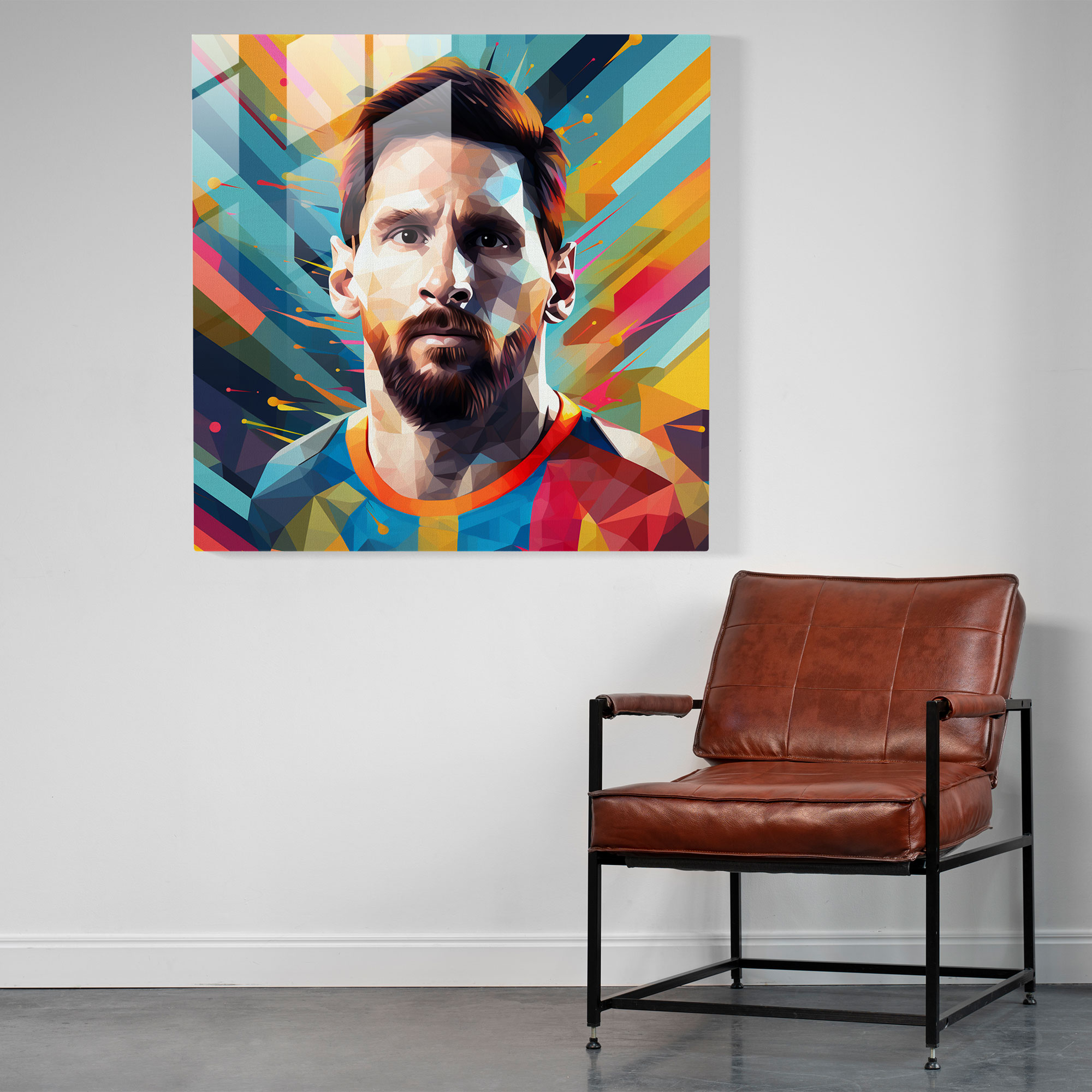 Geometric Glass Print - Lionel Messi - Lionel Messi, Modern Art, Glass Print, Wall Decoration