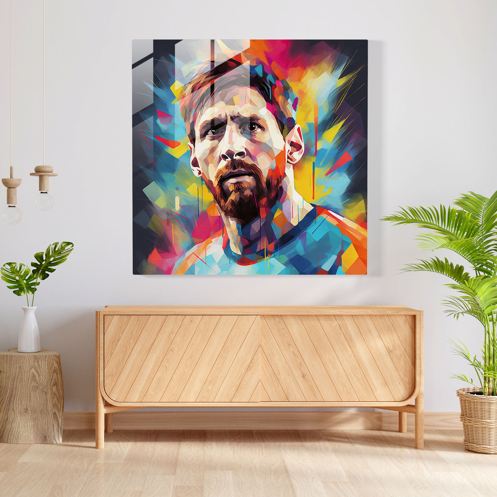 Pop Art Glass Print - Lionel Messi Icon - Lionel Messi, Home Decoration, Glass Wall Art, Wall Decoration