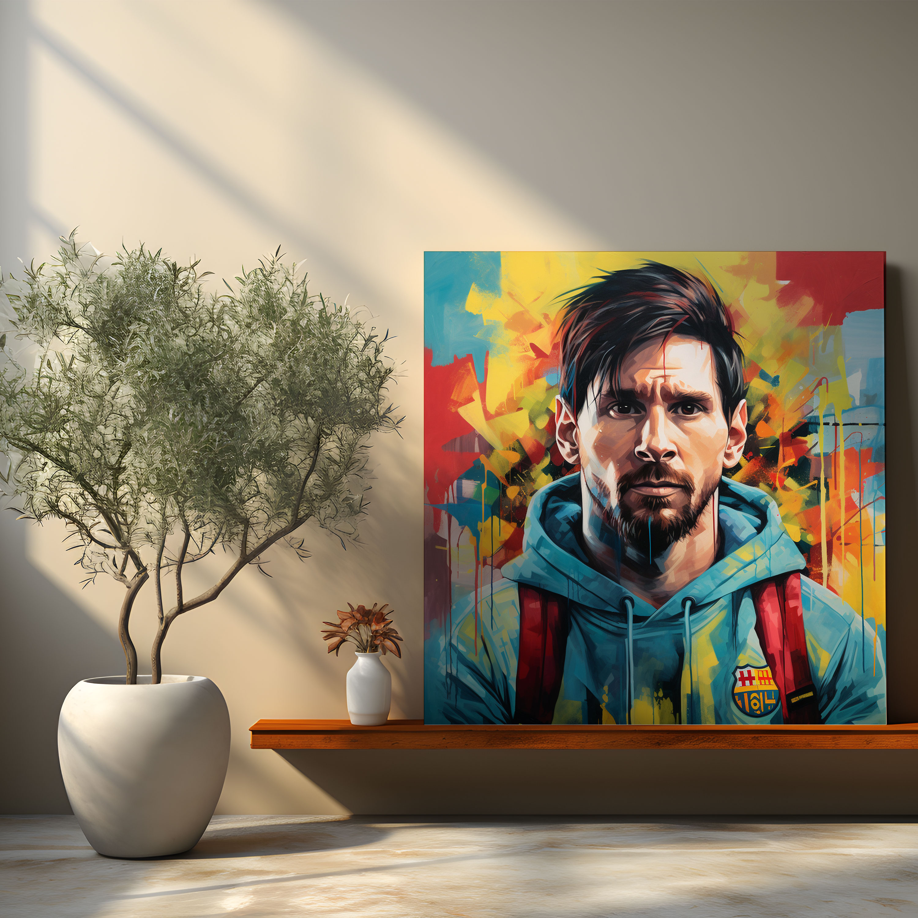Lionel Messi Graffiti Wanddekoration - Leinwandbild Wandkunst