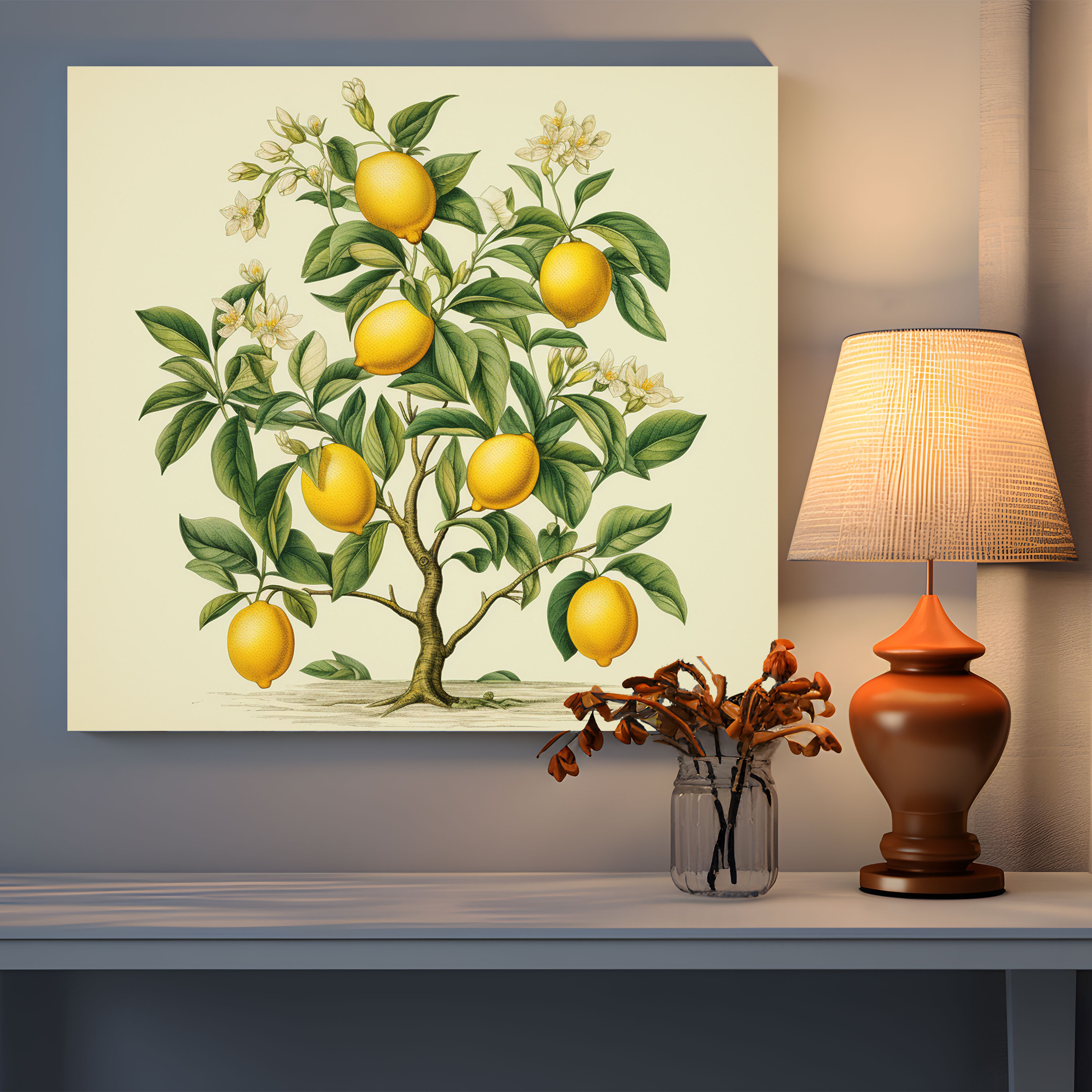 Vintage Lemon Tree Wall Art - Lemon Tree, Canvas, Sophistication, Home Decoration