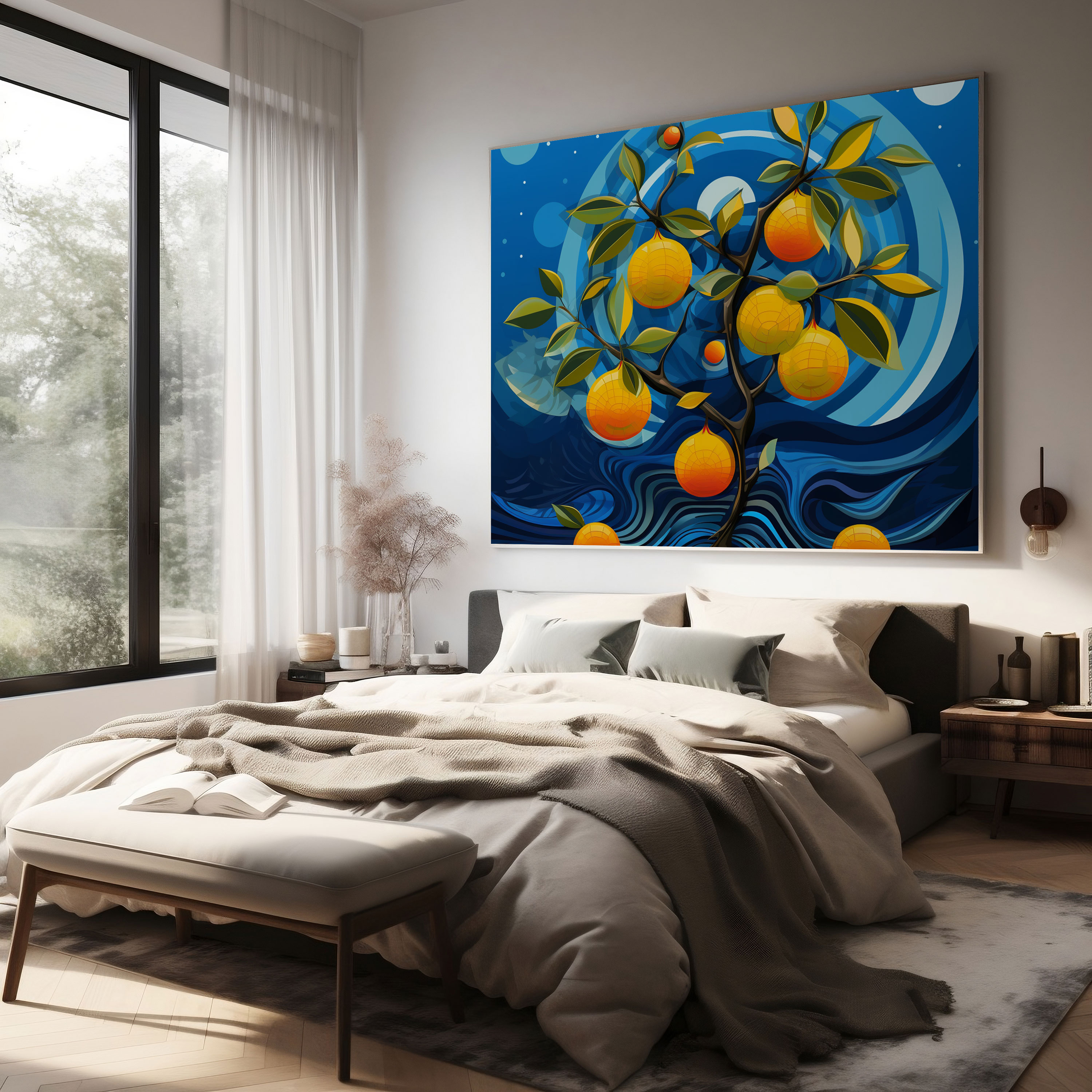 Modern Lemon Tree Canvas Print - Lemon Tree, Vibrant, Geometric Shapes, Home Decoration