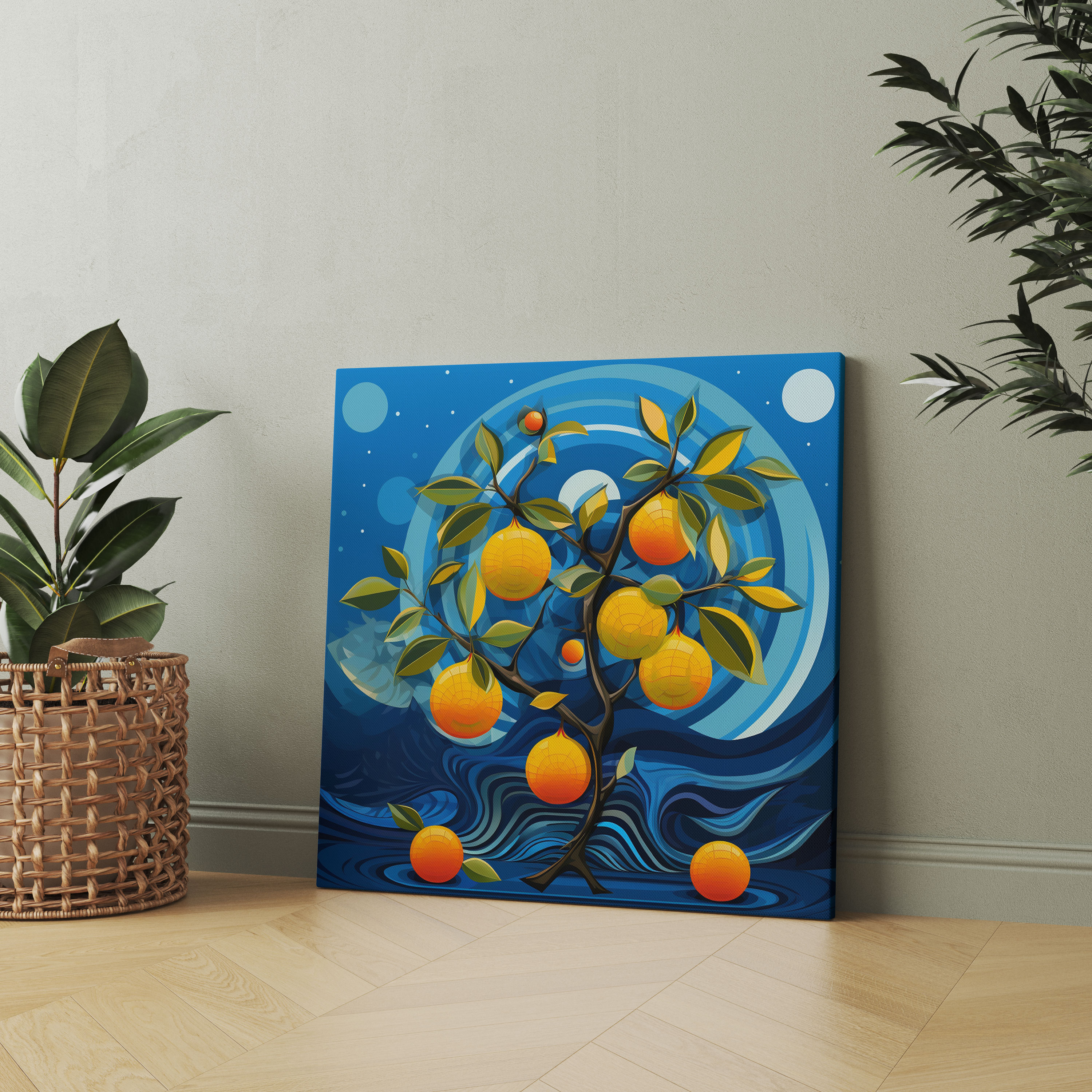 Modern Lemon Tree Canvas Print - Lemon Tree, Vibrant, Geometric Shapes, Home Decoration