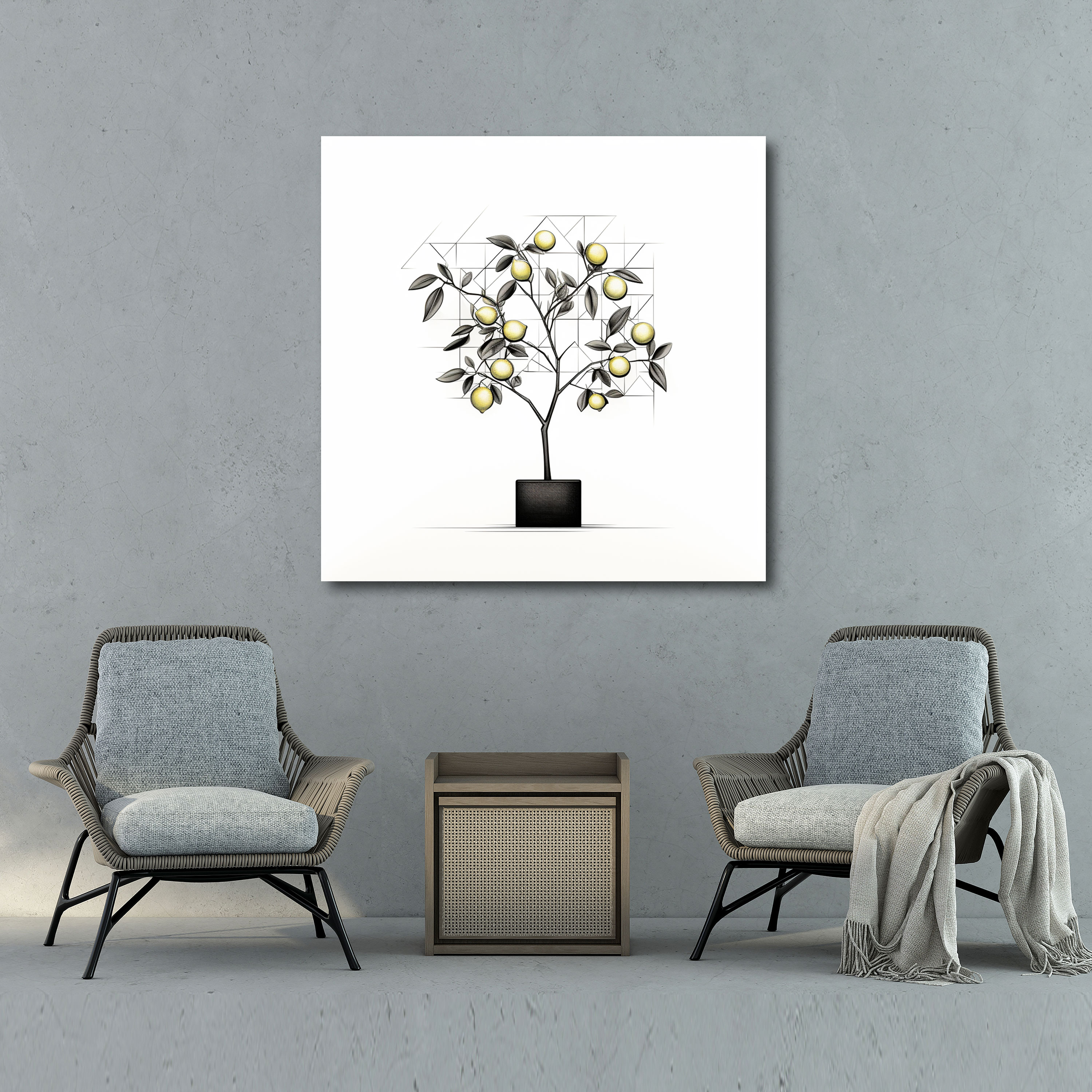 Lemon Tree Wall Art - Lemon Tree, Modern Elegance, Home Decoration, Black And White
