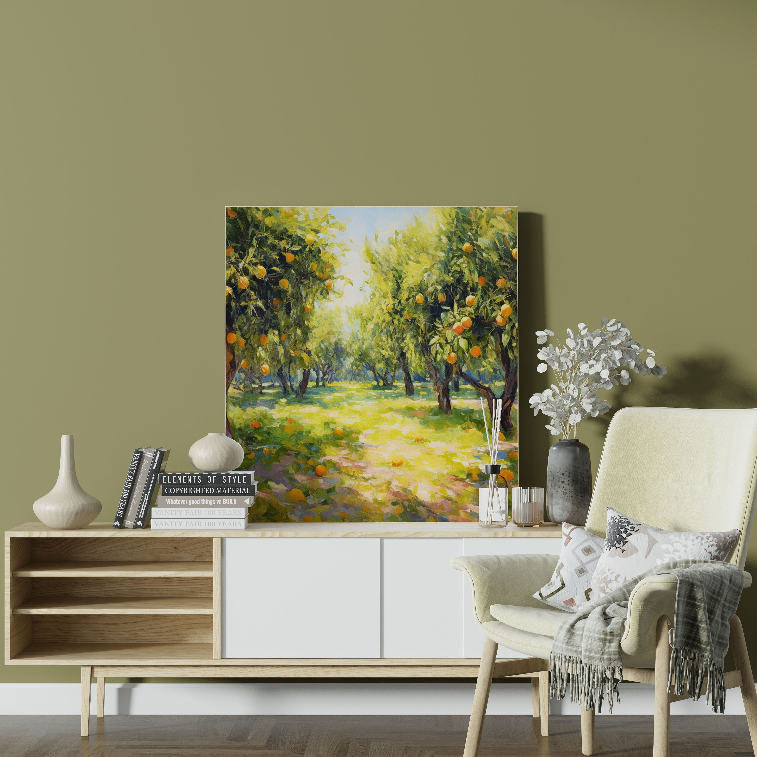 Zitronenbaum Wanddekoration - Leinwandbild Zitronenbaum Wohnkultur lebendige Farben Freude