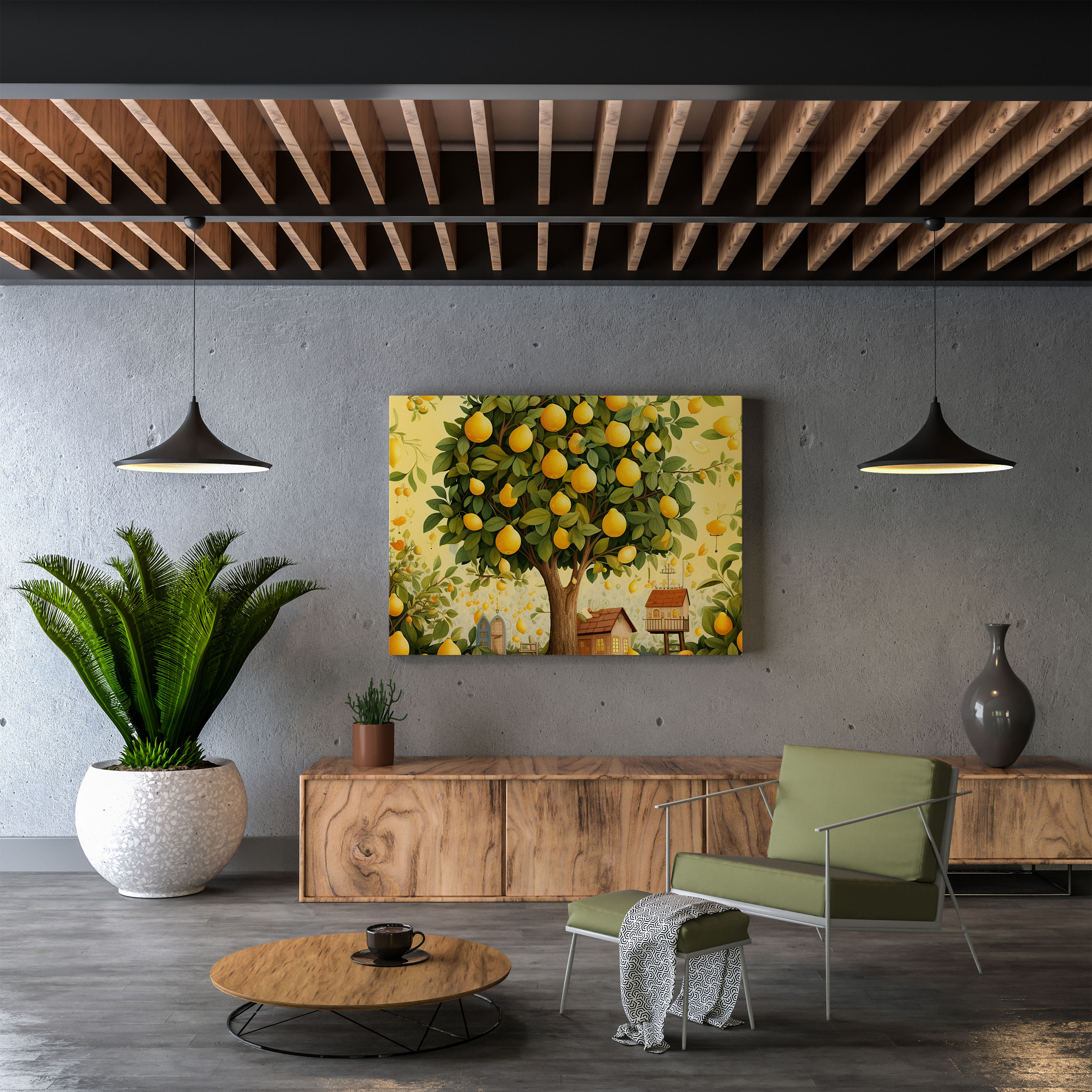 Limone Ağacı Duvar Sanatı - Limone Ağacı Neşe Oyuncu Hayvanlar Ev Dekorasyonu
