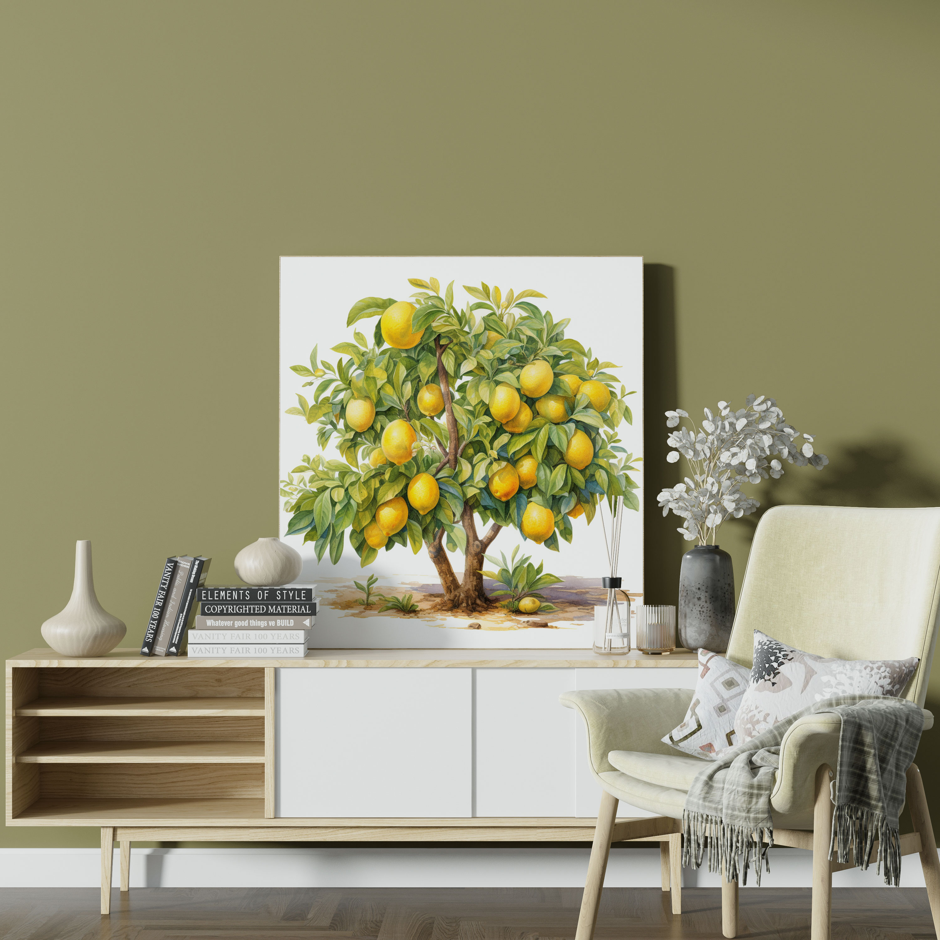 Lemon Tree Canvas Print - Watercolor Wall Art - Lemon Tree, Watercolor Painting, Canvas Wall Art, Vibrant