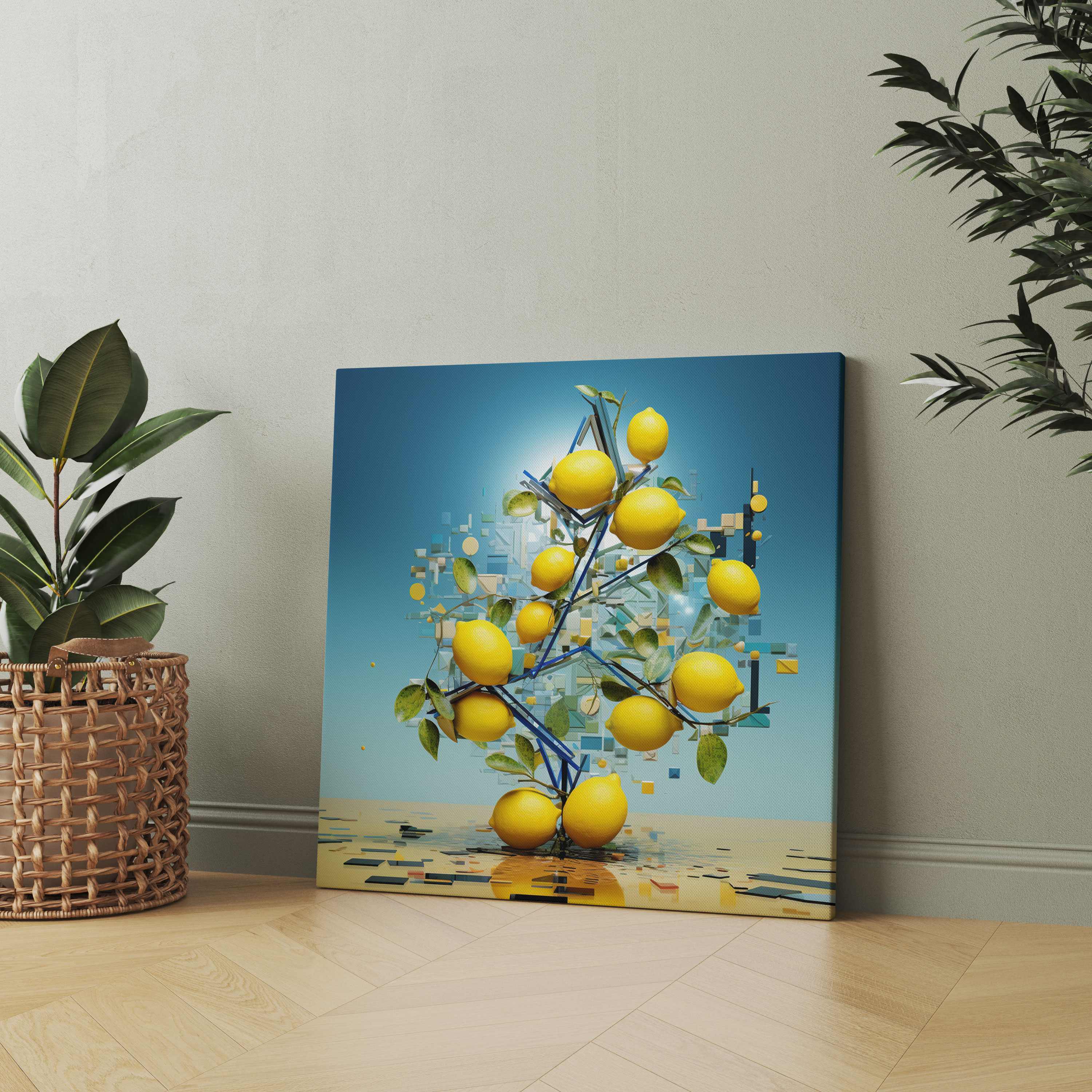 Lemon Tree Wall Art - Modern Geometric Canvas Print - Lemon Tree, Wall Decoration, Canvas Wall Art, Digital Artwork
