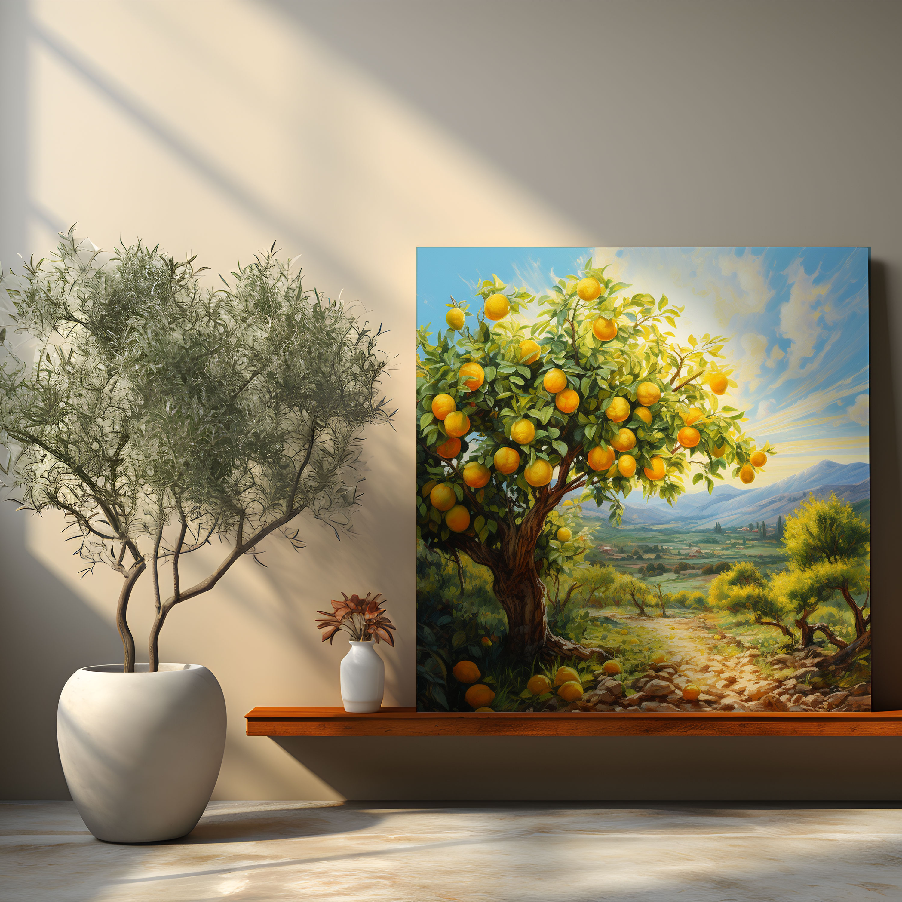 Lemon Tree Wall Art - Colorful Oil Painting Canvas Print - Lemon Tree, Wall Decoration, Canvas, Lemon Tree