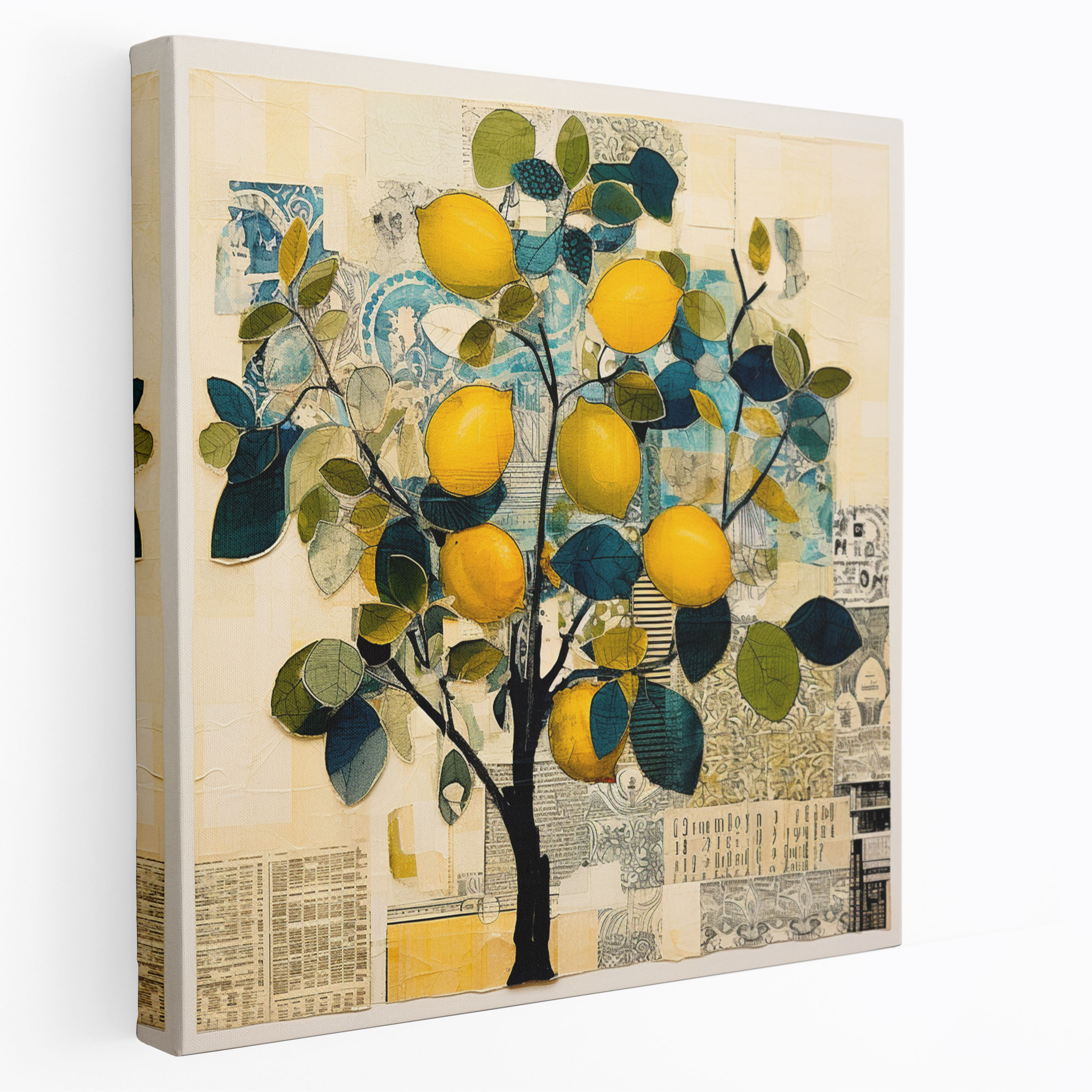 Lemon Tree Canvas Print - Mixed Media Collage Wall Art - Lemon Tree, Wall Art, Home Decoration, Textures