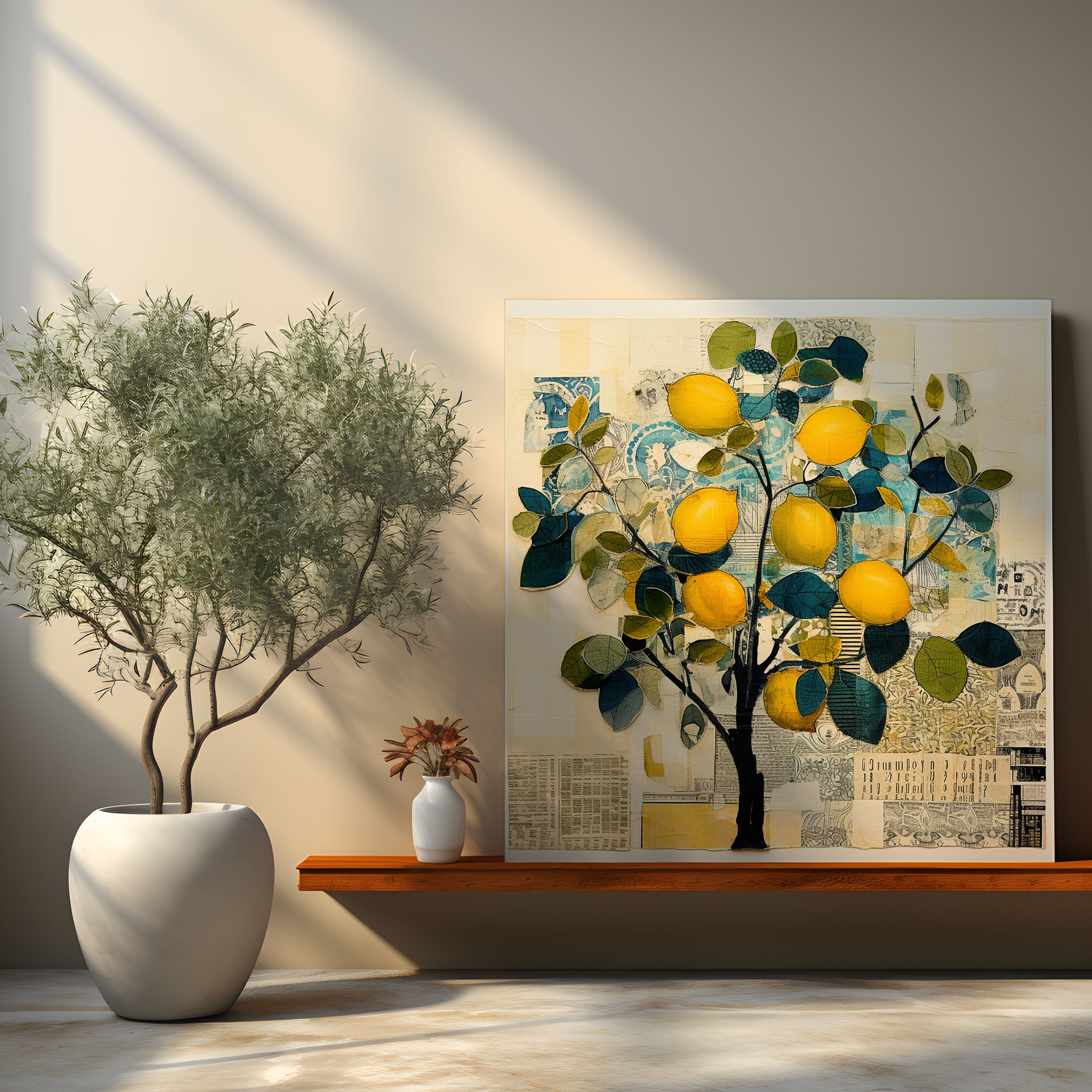 Lemon Tree Canvas Print - Mixed Media Collage Wall Art - Lemon Tree, Wall Art, Home Decoration, Textures